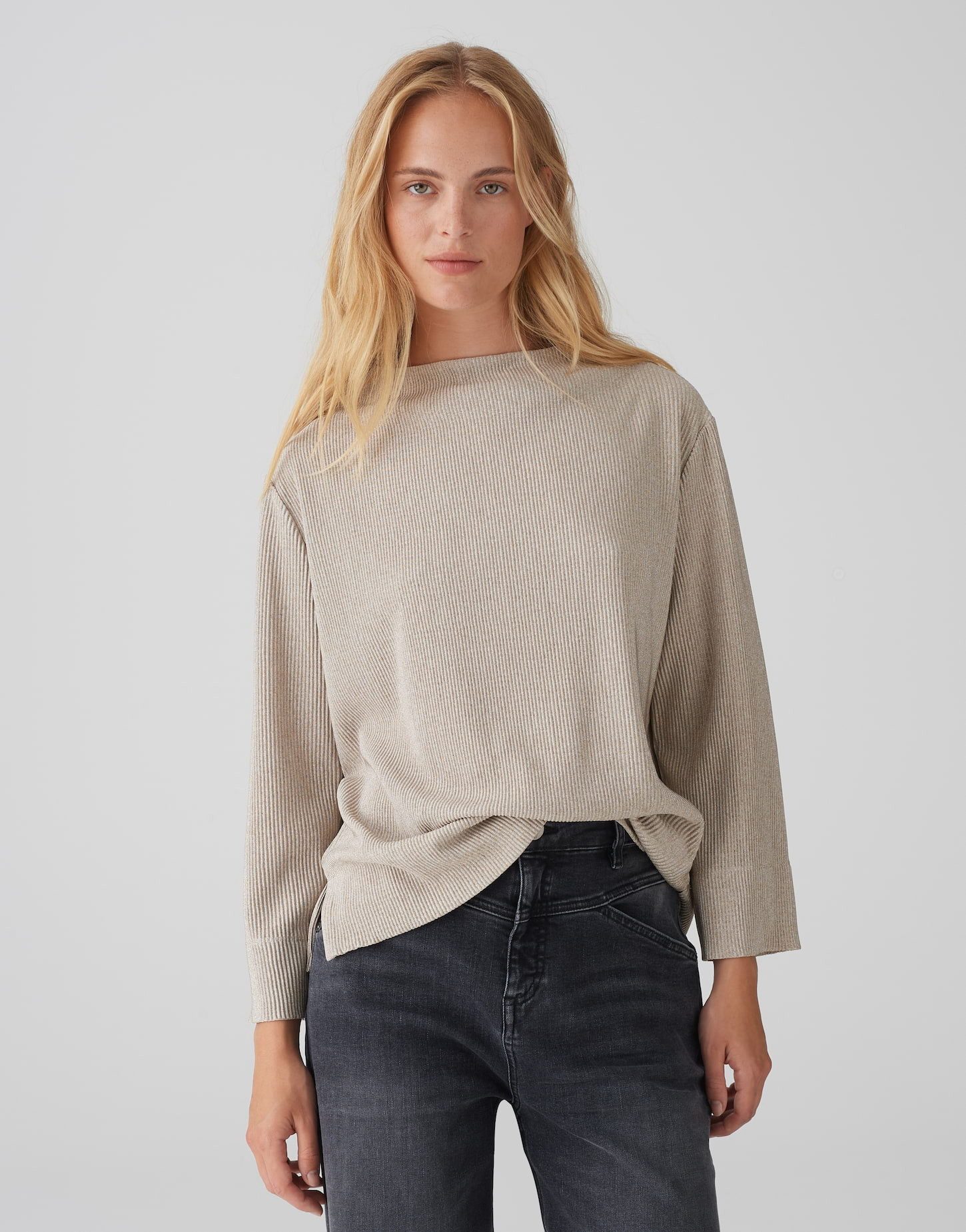 3/4-Arm-Shirt Rippshirt SATALLA Regular aus schimmerndem Jersey