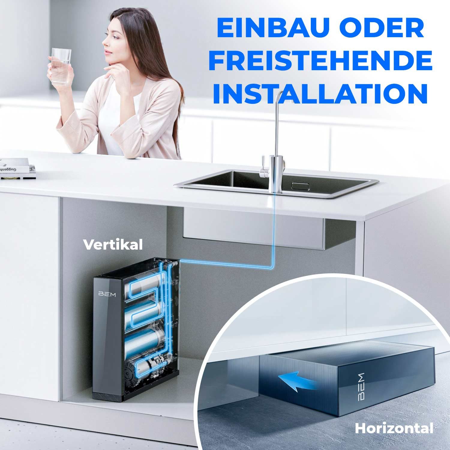 BEM Wasserfilter Orion Ultra Slim tankloser Wasserreiniger, mit 5-stufigem Filtersystem