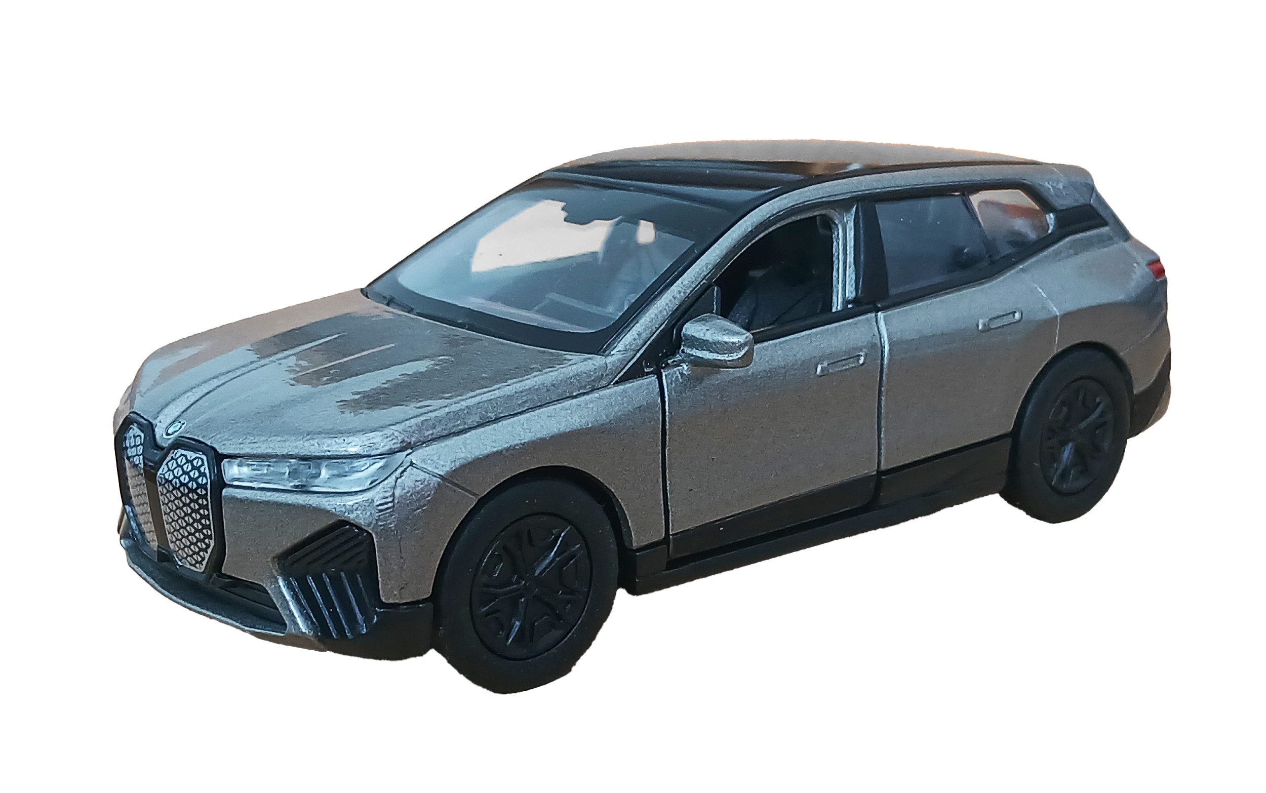 Welly Modellauto BMW iX Modellauto 11,8cm Modell Auto aus Metall mit Rückzug 26 (Grau), Spielzeugauto Spielzeug Geschenk WELLY