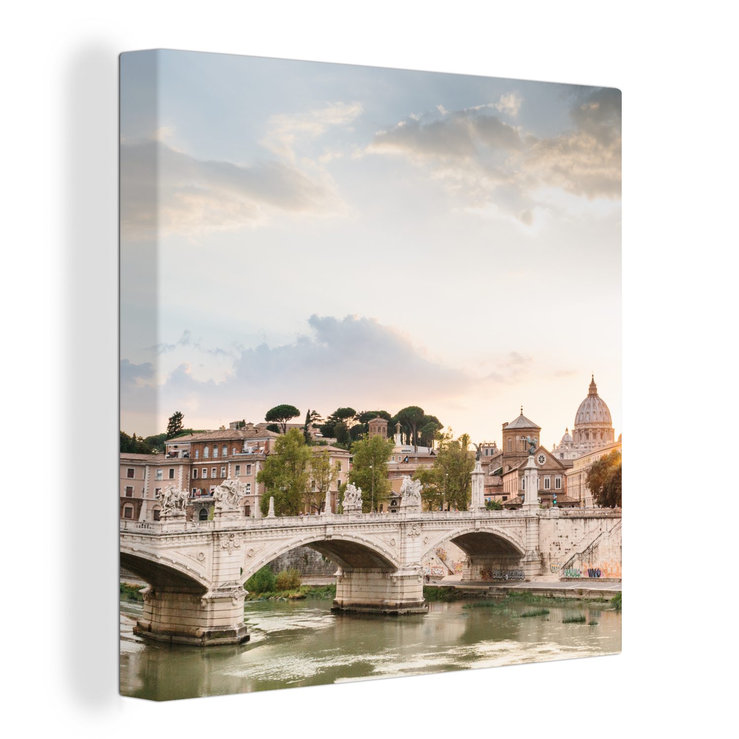 OneMillionCanvasses® Leinwandbild Rom - Sonnenuntergang - Brücke, (1 St), Leinwand Bilder für Wohnzimmer Schlafzimmer