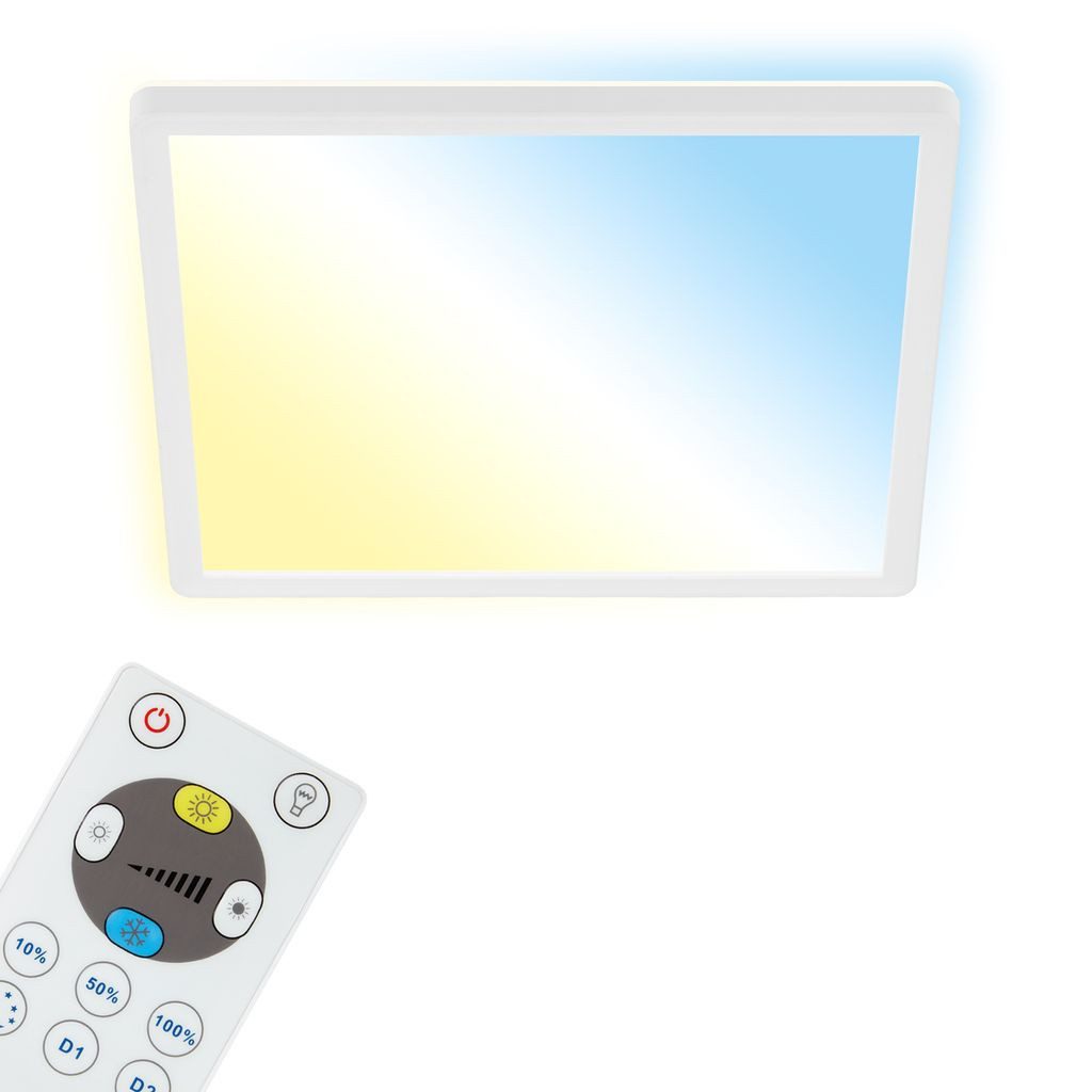 Briloner Leuchten LED Deckenleuchte 7081-016, Dimmfunktion, LED fest integriert, 2700K - Extra-Warmweiß, Deckenlampe, 29,3x29,3x2,8cm, Weiß, 18W, Wohnzimmer, Schlafzimmer