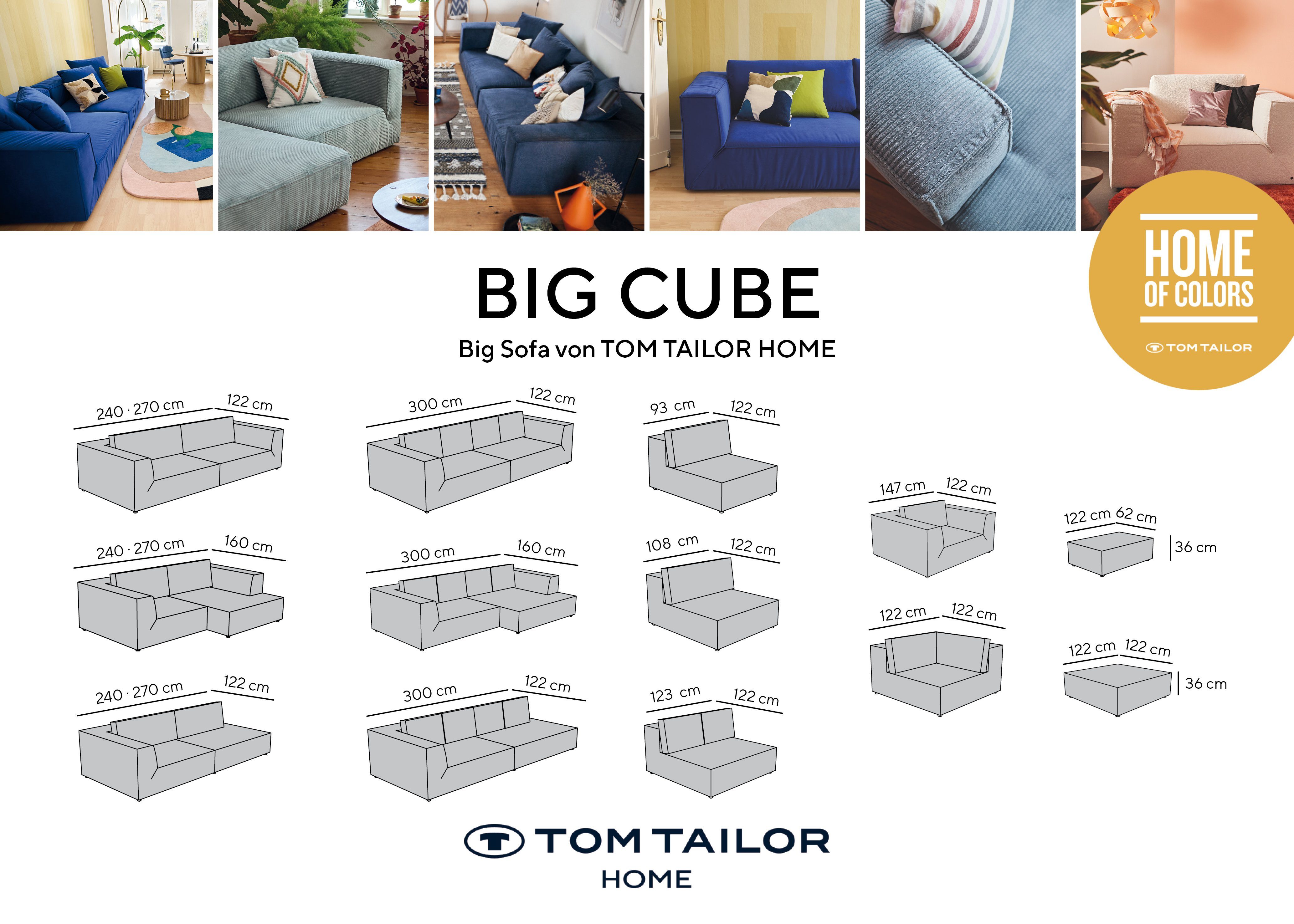 18 extra HOME im TRI69 große li, SCO cleanen pool TOM TAILOR Style Ecksofa Stegkissen, BIG cm mit - CUBE Big-Sofa amethyst oder re Breite Cordstoff 270 Sitztiefe, Recamiere