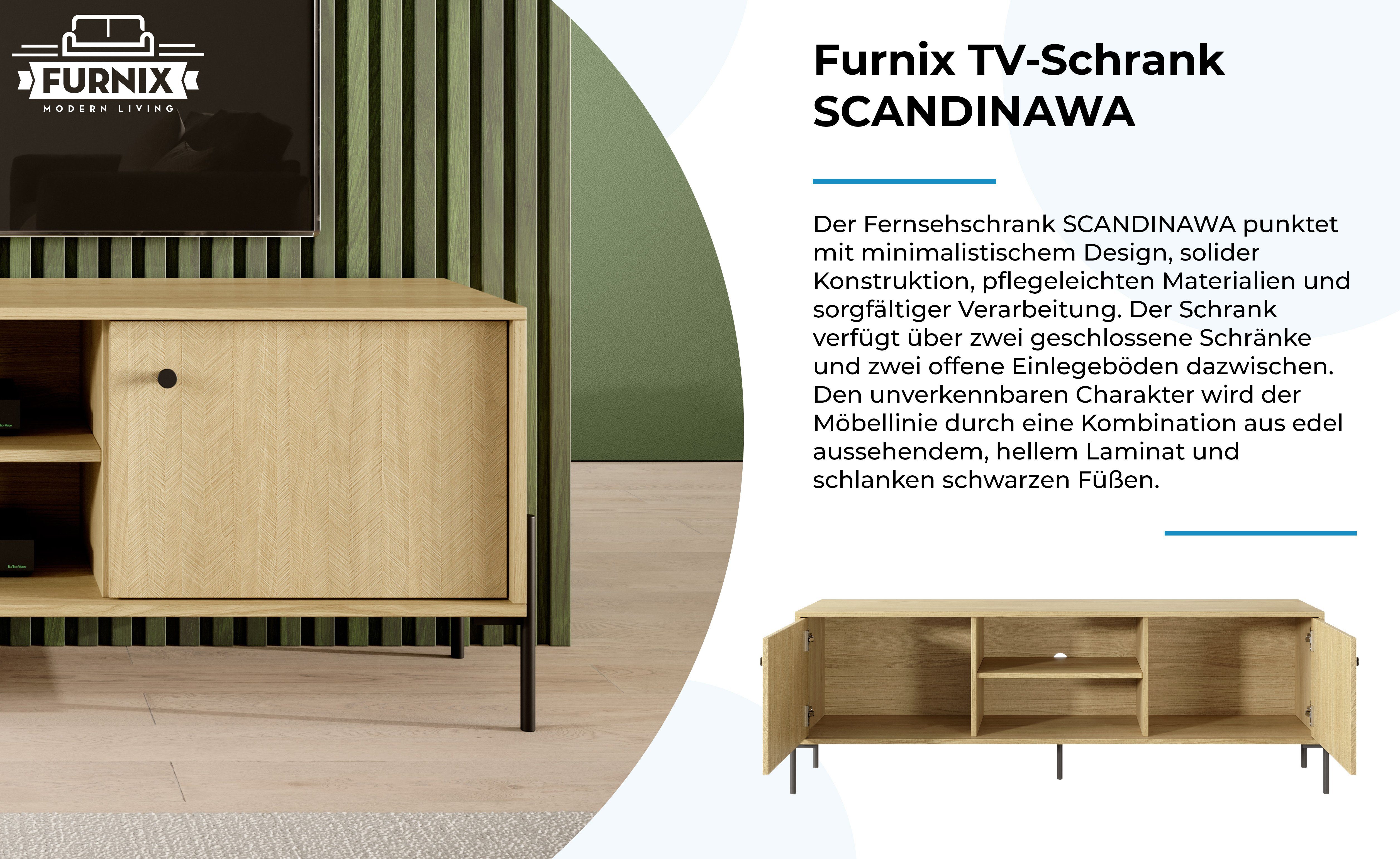 Furnix TV-Schrank SCANDINAWA Fernsehschrank x hochwertig, EU Metallfüßen 157 mit in T39,5 cm, B156,8 made schwarzen x H53,4