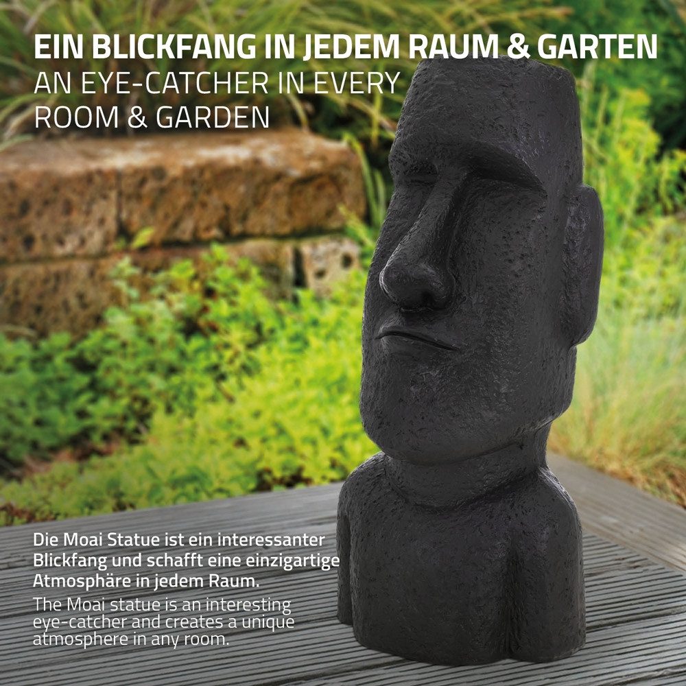 ECD Germany Dekofigur Moai Figur Kopf aus Steinguss Kunstharz Skulptur Nui Gartenfigur, Osterinsel Statue Anthrazit Steinfigur Büste Dekoration Innen&Außen – Bild 5 von 5