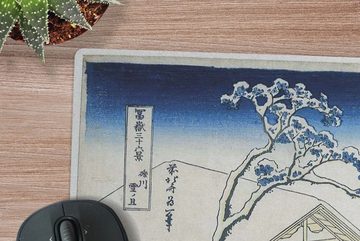 MuchoWow Gaming Mauspad Verschneiter Morgen in Koishikawa - Gemälde von Katsushika Hokusai (1-St), Büro für Tastatur und Maus, Mousepad Gaming, 90x60 cm, XXL, Großes