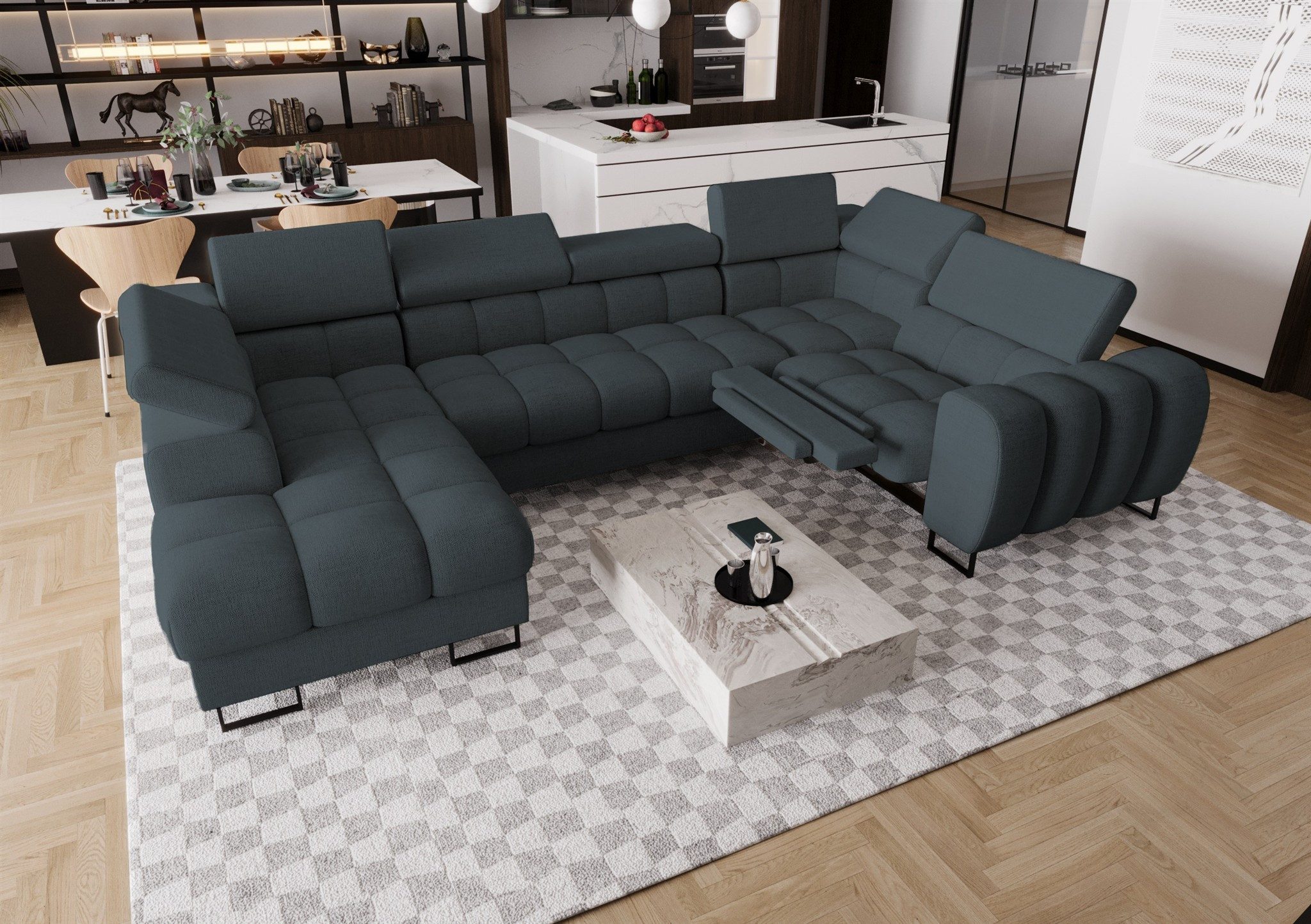Fun Möbel Wohnlandschaft Schlafsofa BASTIEN RELAX mit Ottomane in Stoff, inkl. Bettkasten, ausziehbare Liegefläche, elektrisch einstellbaren Kopf- und Fußstütze
