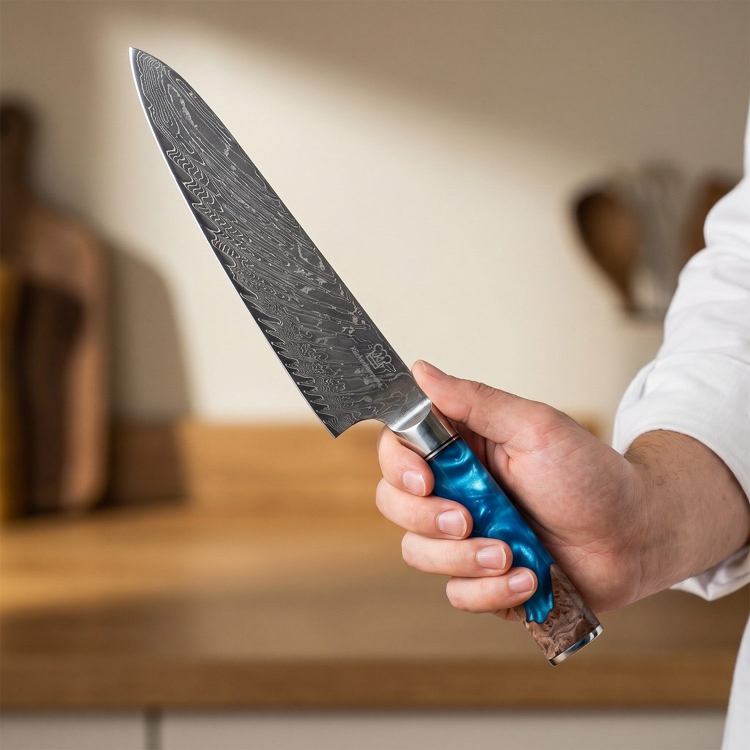 Küchenkompane Damastmesser Chefmesser Kochmesser – VG10 Stahl & Blau-Epoxidharzgriff
