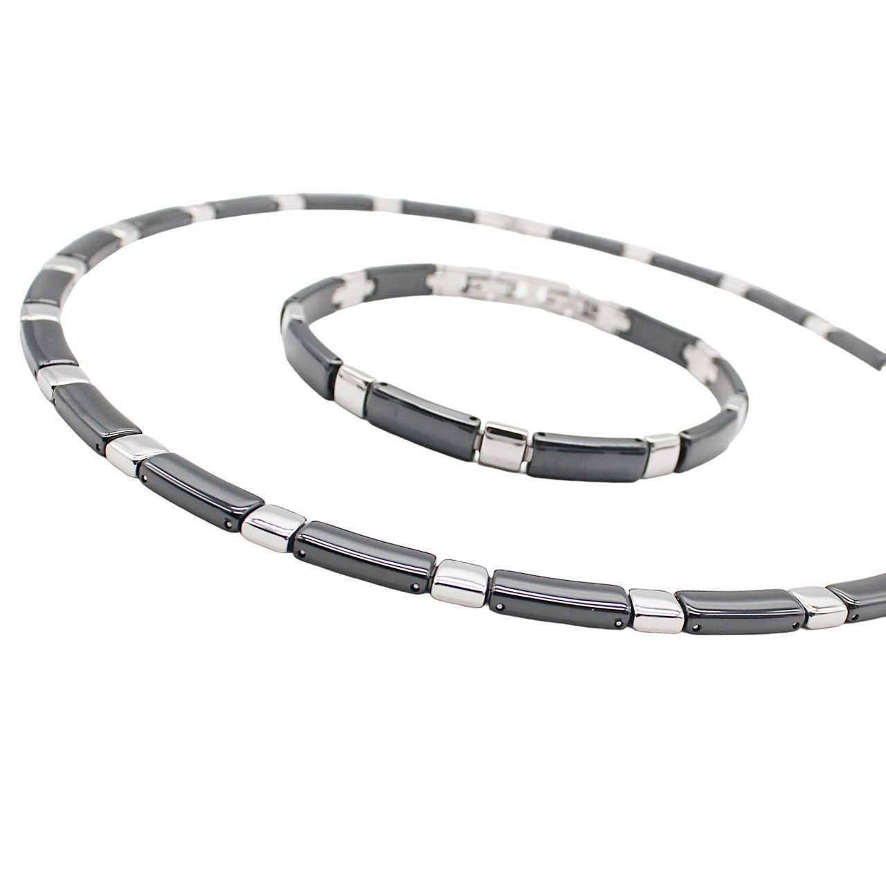 ELLAWIL Collier-Set Collier und Armband aus Keramik und Edelstahl Schwarz S günstig online kaufen