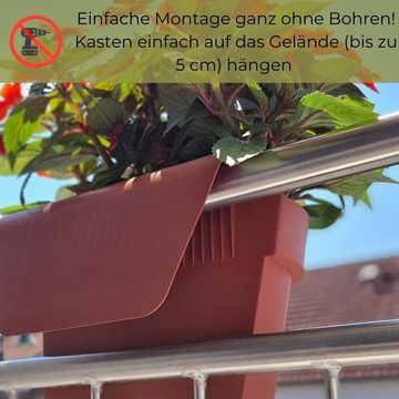 GarPet Balkonkasten Geländertopf Balkon Wasserspeicher Blumentopf Zaun Geländer Terracotta