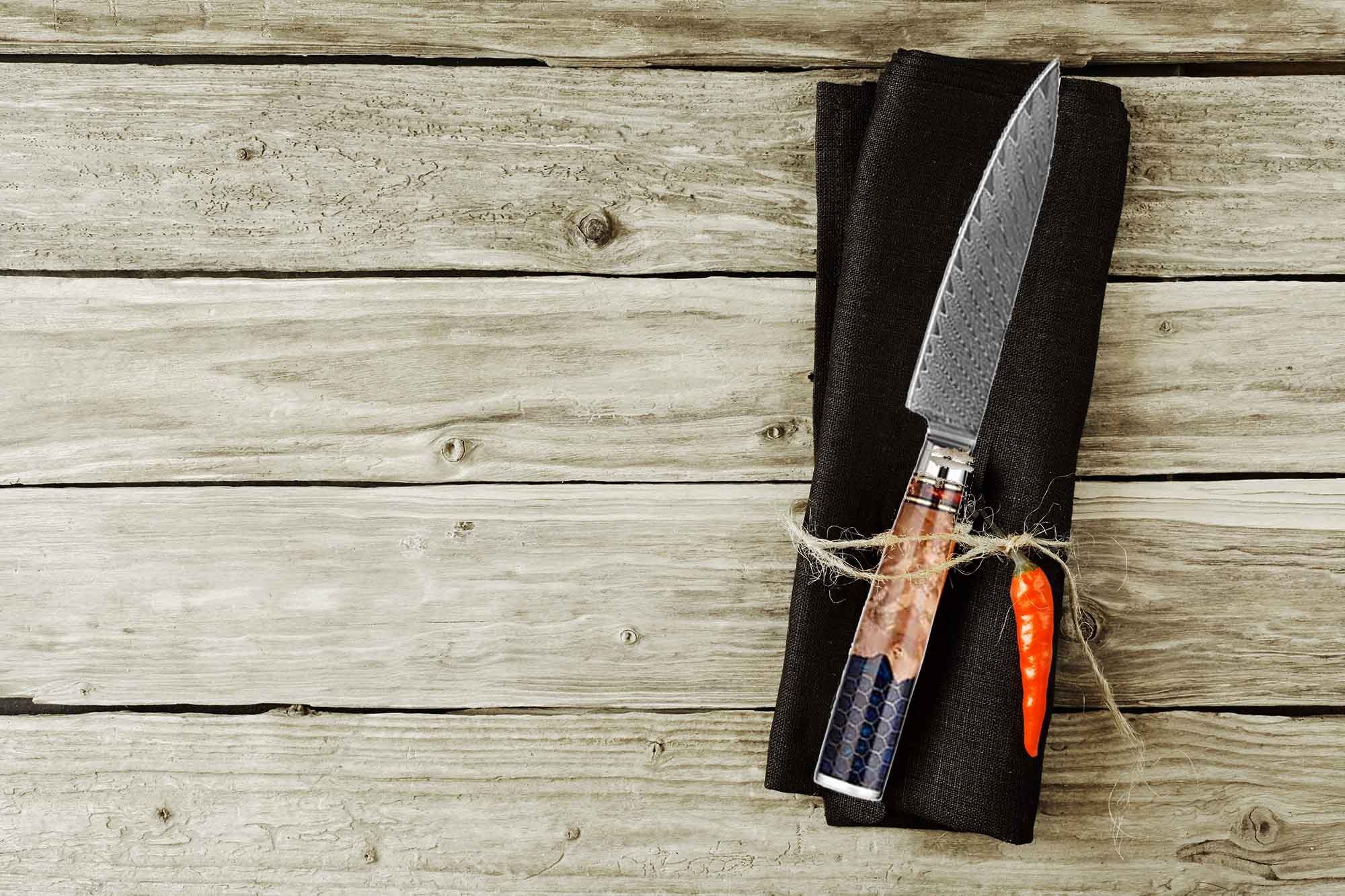 Muxel Damastmesser 6-Teiliges Set. Messer Unikat für jeden Messer extra, - Jedes ein Küchenmesser Damast Schnitt