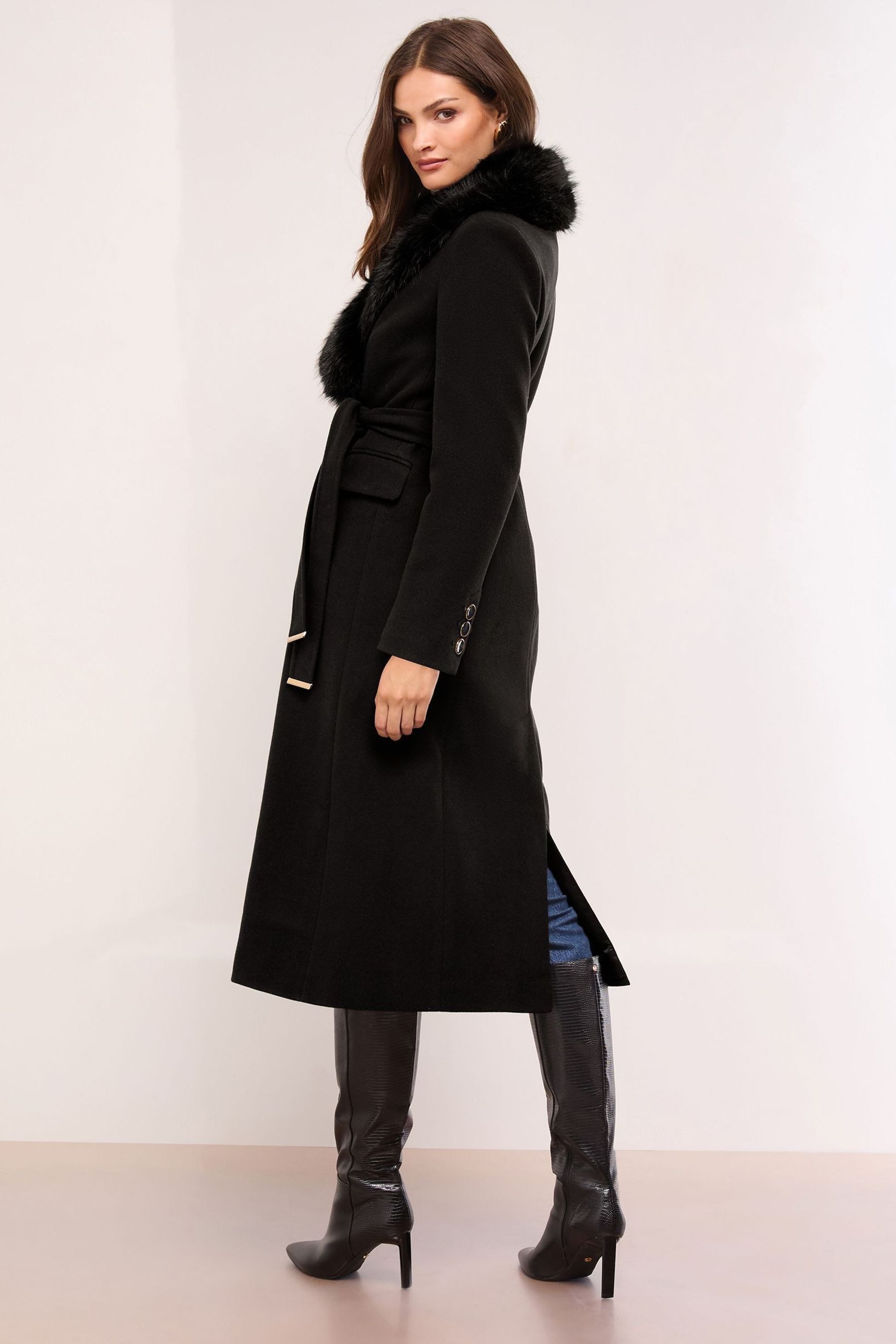 LIPSY Fellimitatmantel Lipsy langer Mantel mit Schalkragen, Regular (1-tlg) günstig online kaufen