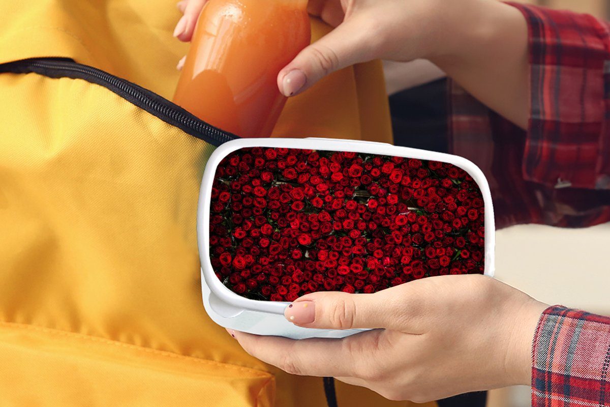 (2-tlg), und - Brotdose, MuchoWow Mädchen Rot, weiß Blumen für Lunchbox - Kunststoff, Brotbox und Rosen Kinder Erwachsene, für Jungs
