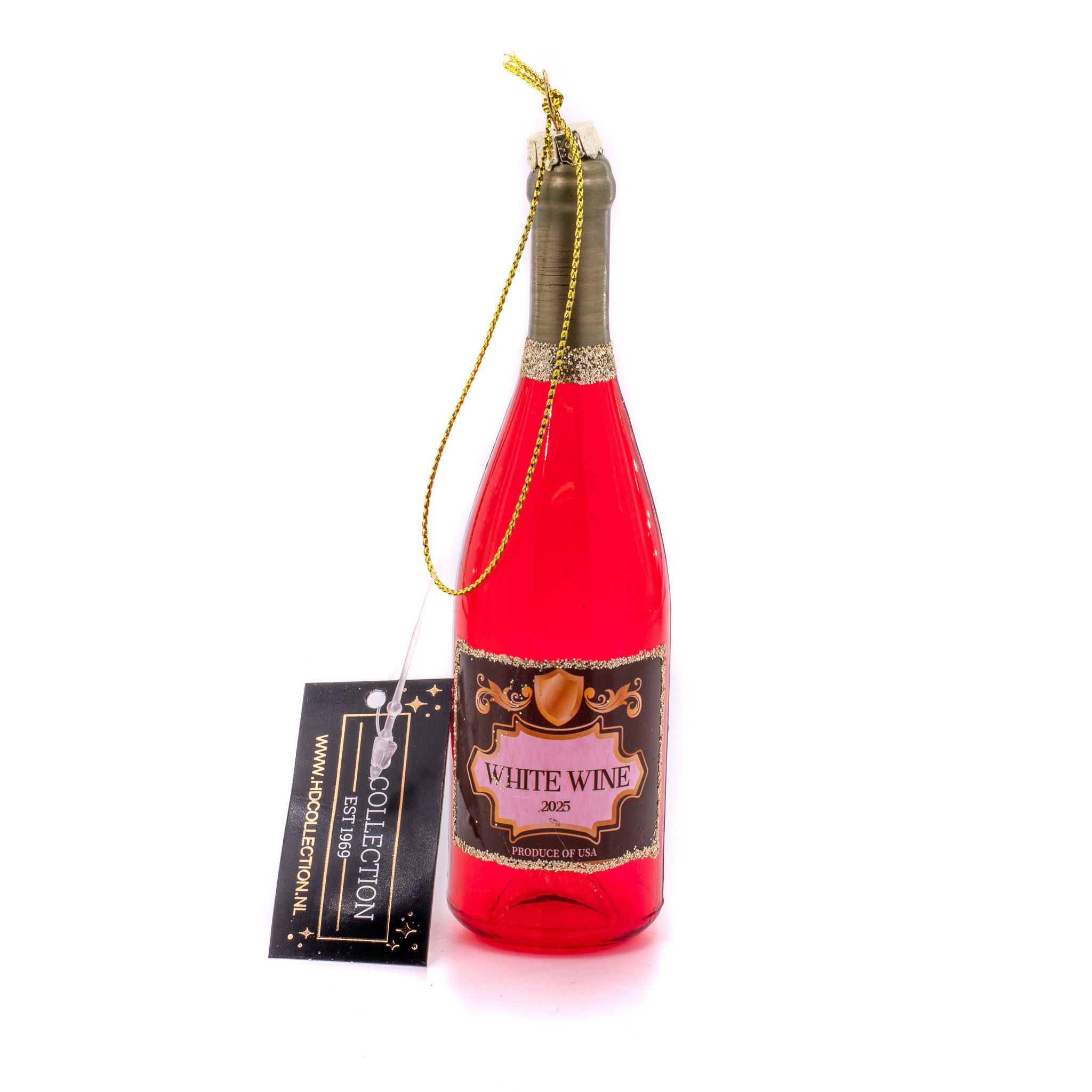 HD Collection Christbaumschmuck, Christbaumschmuck Glas 14cm Weißwein Flasche Figur Bordeaux