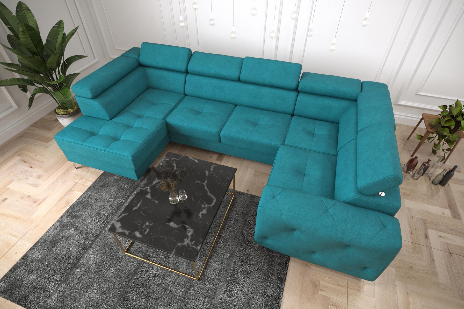 JVmoebel Ecksofa Wohnlandschaft Sofa Couch Polster Ecke Textil Kunstleder, Made in Europe Blau