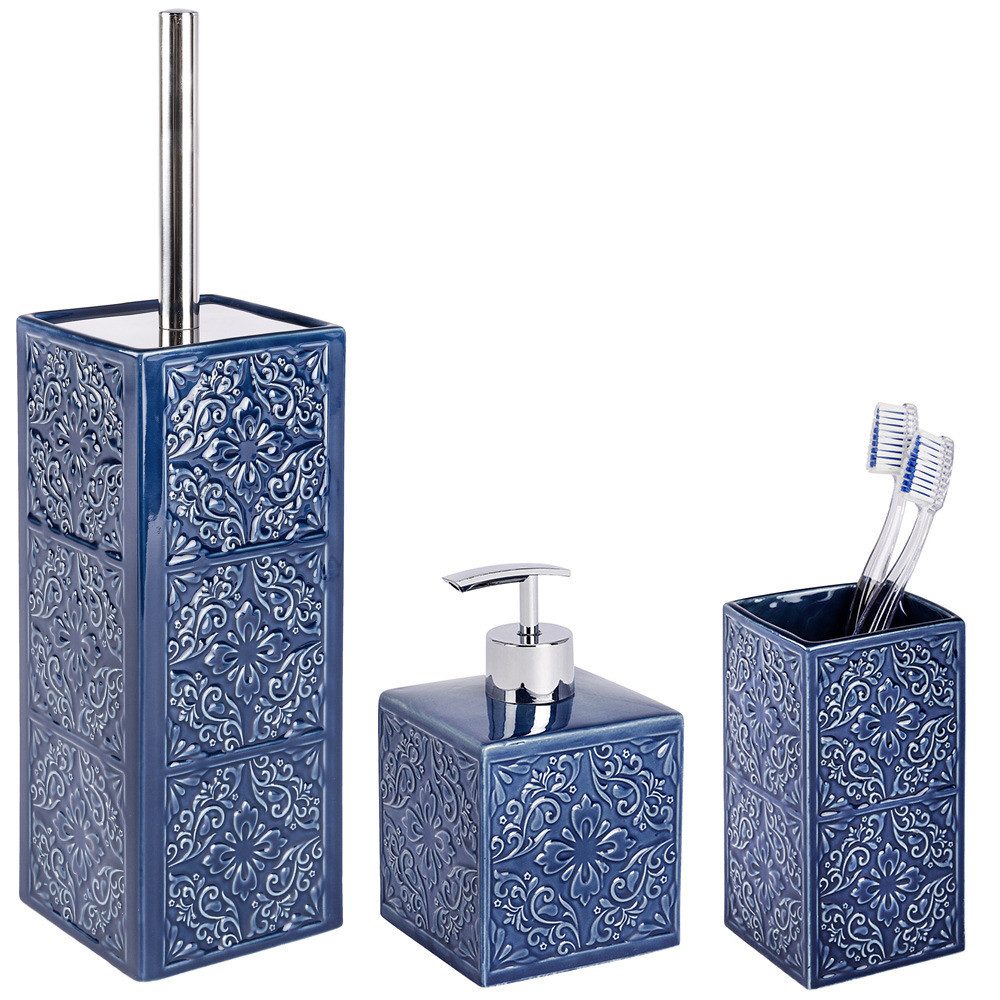 WENKO WC-Reinigungsbürste WENKO Badaccessoires Set, 3-teilig CORDOBA DARK BLUE, Badezimmer in allen Wohnstilen, (1 St)