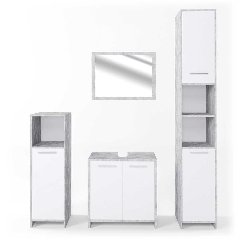 Vicco Badmöbel-Set Kiko, Beton/Weiß, 4 Teile, günstig online kaufen