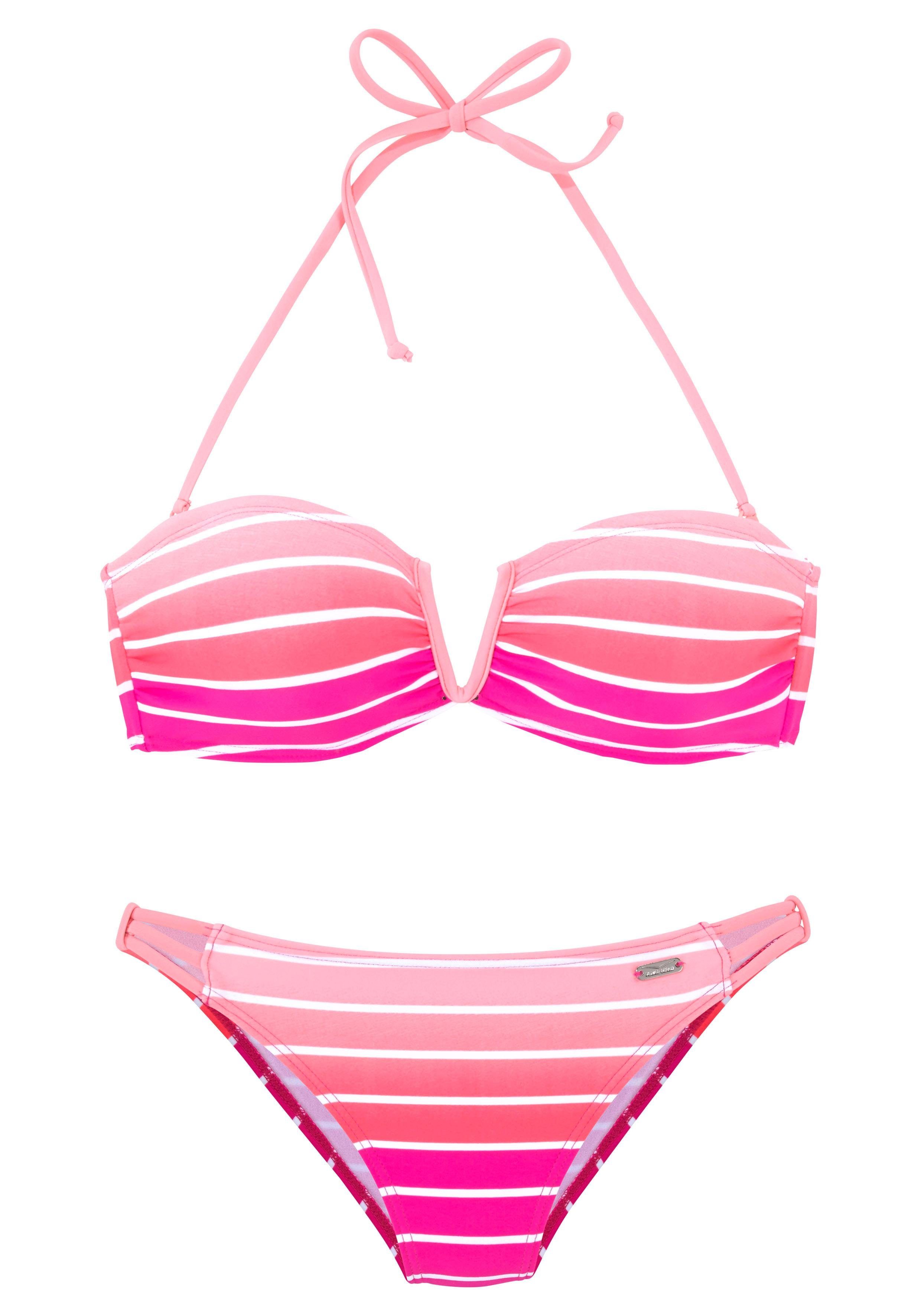 mit Bandeau-Bikini pink-gestreift Beach Farbverlauf Venice