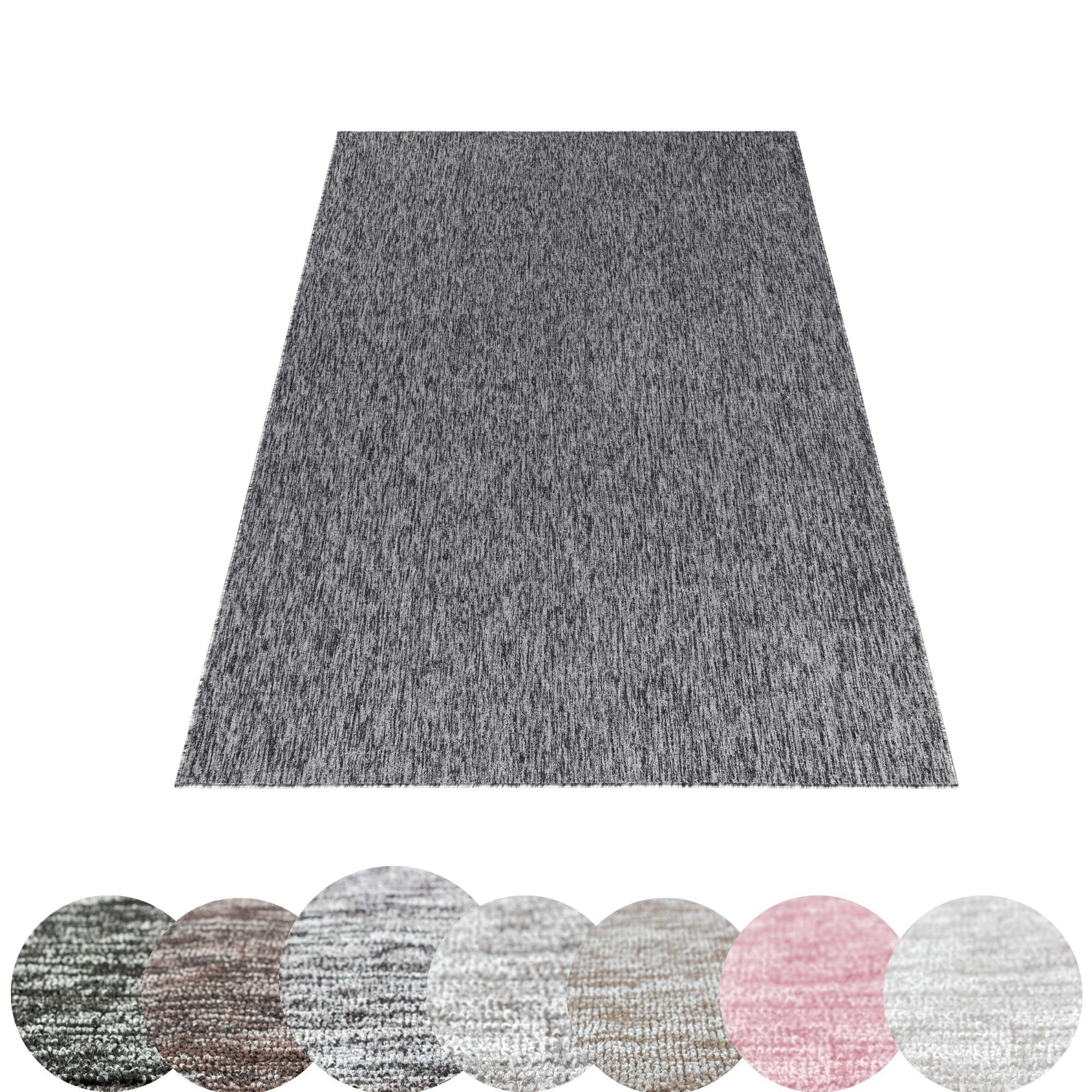Teppich Unicolor - Einfarbig, HomebyHome, Läufer, 7 Wohnzimmer Modern Rosa mm, Höhe: Teppich Einfarbig Kurzflor Schlingen