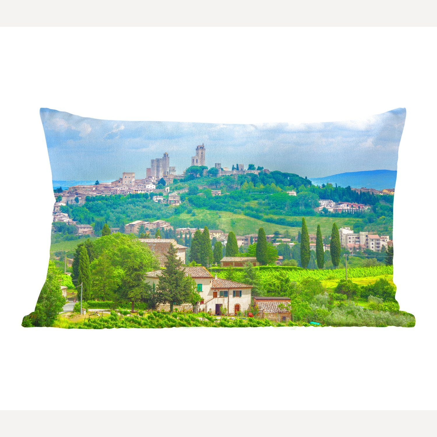 MuchoWow Dekokissen Die Hügel von San Gimignano in der Toskana, Wohzimmer Dekoration, Zierkissen, Dekokissen mit Füllung, Schlafzimmer