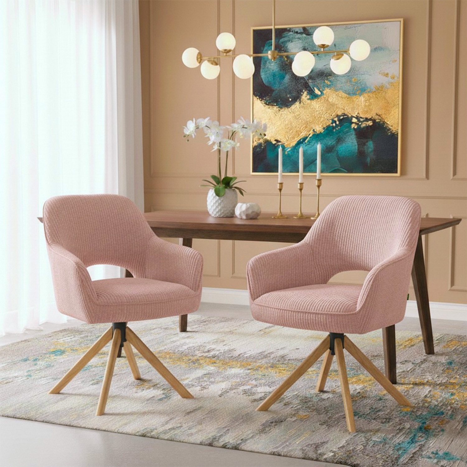 DUBI Möbel Polsterstuhl Mika-Lara 2er-Set, Federkern, Eiche geölt, 360° dre günstig online kaufen