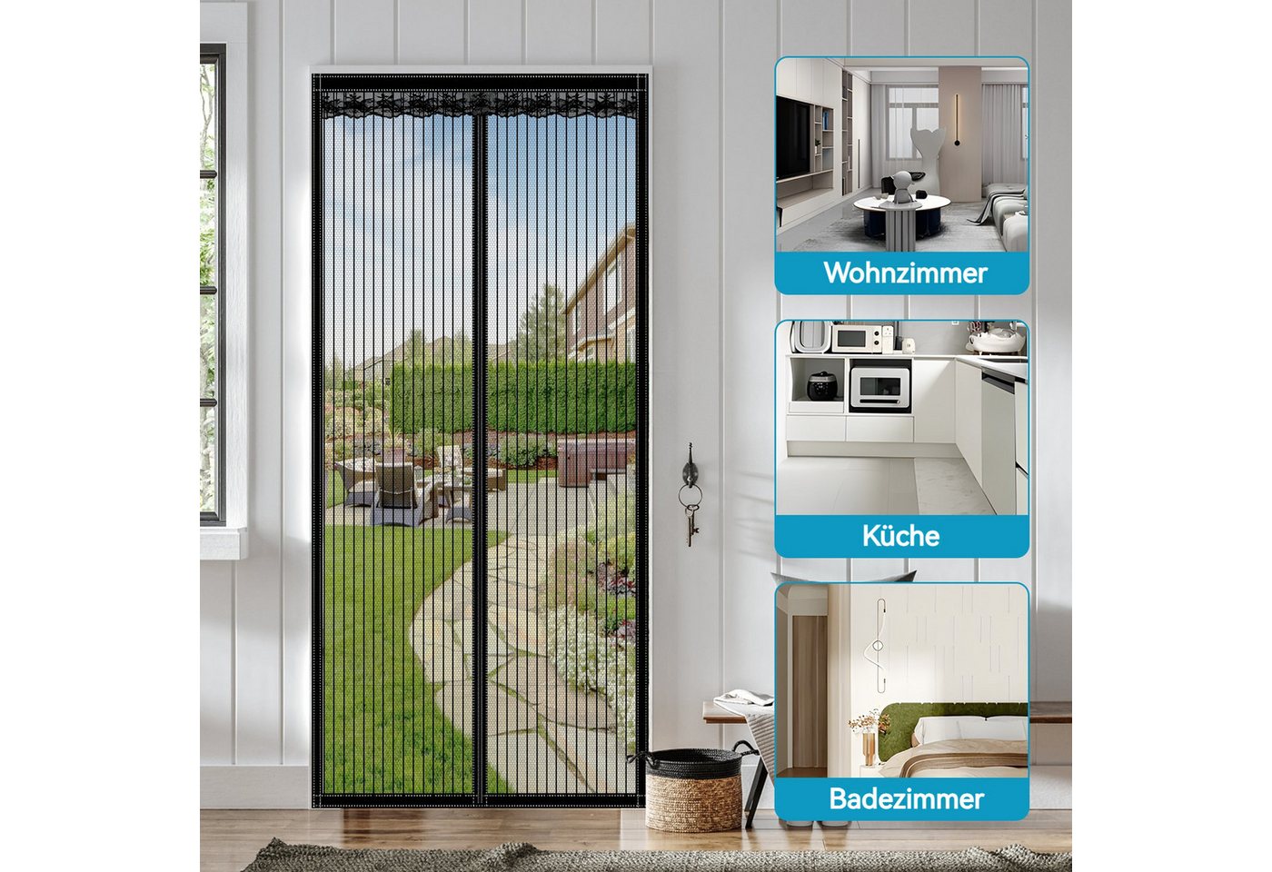 Thumbnail - BlingBin Insektenschutz-Vorhang Fliegengitter Tür Moskitonetz Tür Magnet Vorhang Ohne Bohren, (1 Set, 1-St), Automatisch...