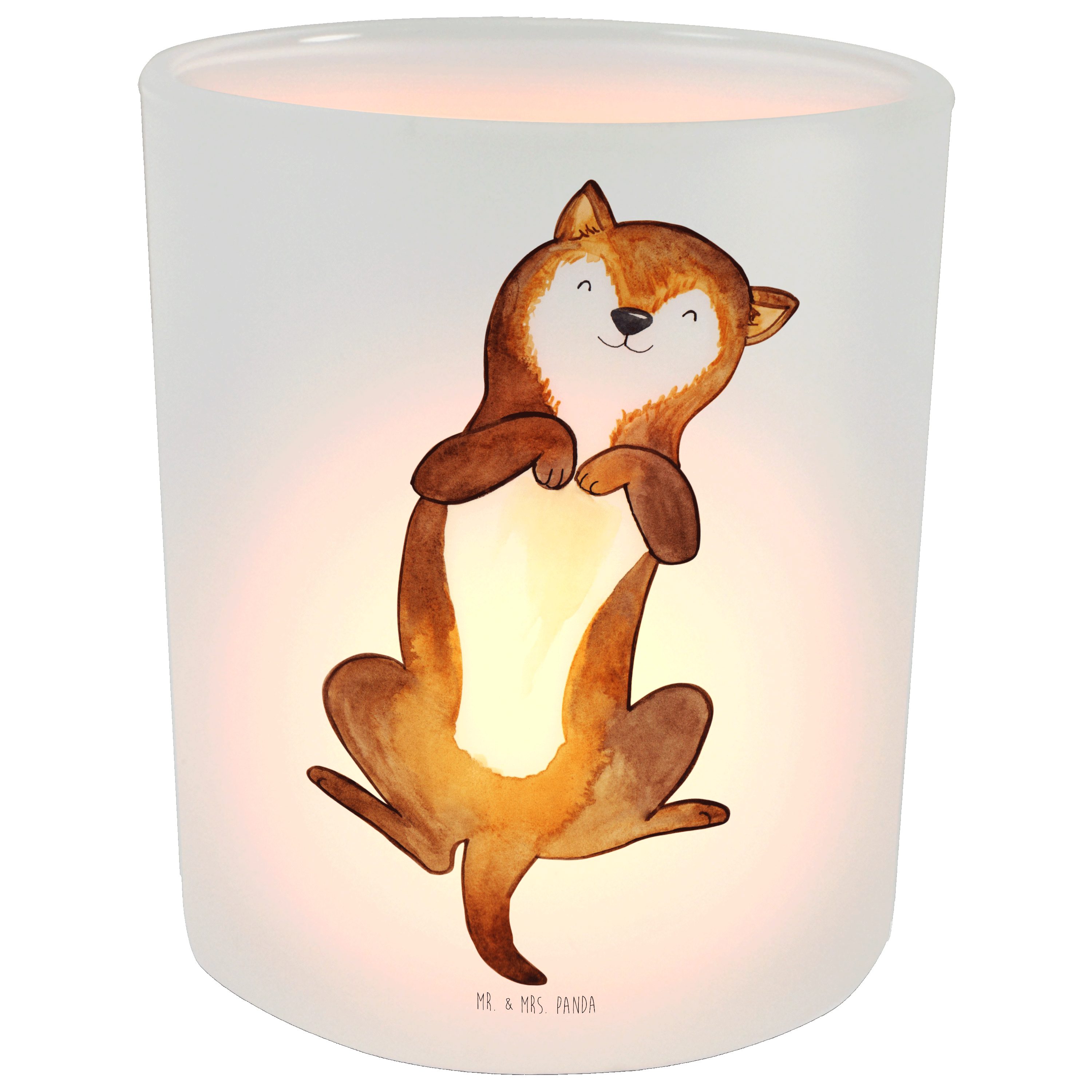 Glas, Bauchkraulen Windlicht - Hund Teelichtg (1 St) Mrs. & Transparent Windlicht Panda Geschenk, - Mr.
