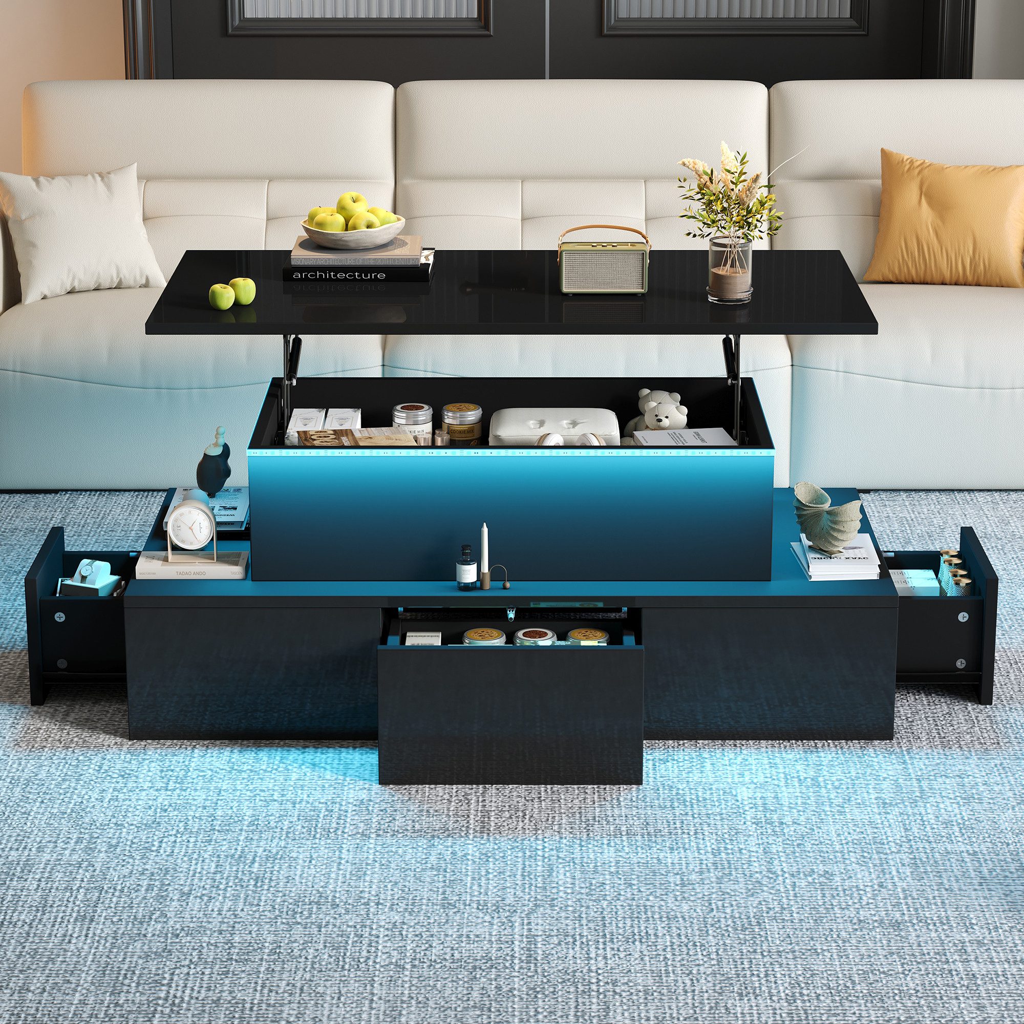 MODFU Couchtisch Kaffeetisch mit hydraulischer Hebefunktion (Wohnzimmertisc günstig online kaufen