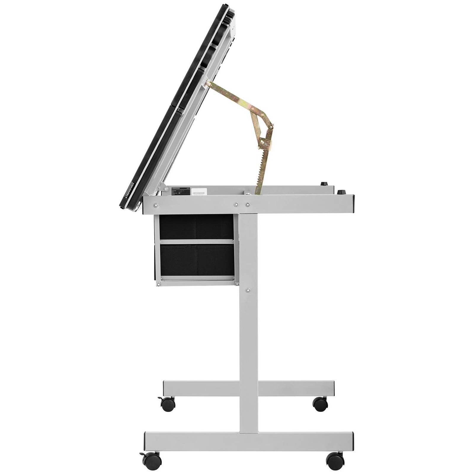 Fromm&Starck Zeichentisch 104 x 60 cm Architektentisch Arbeitstisch neigbar Glasplatte Rollen, Silbern