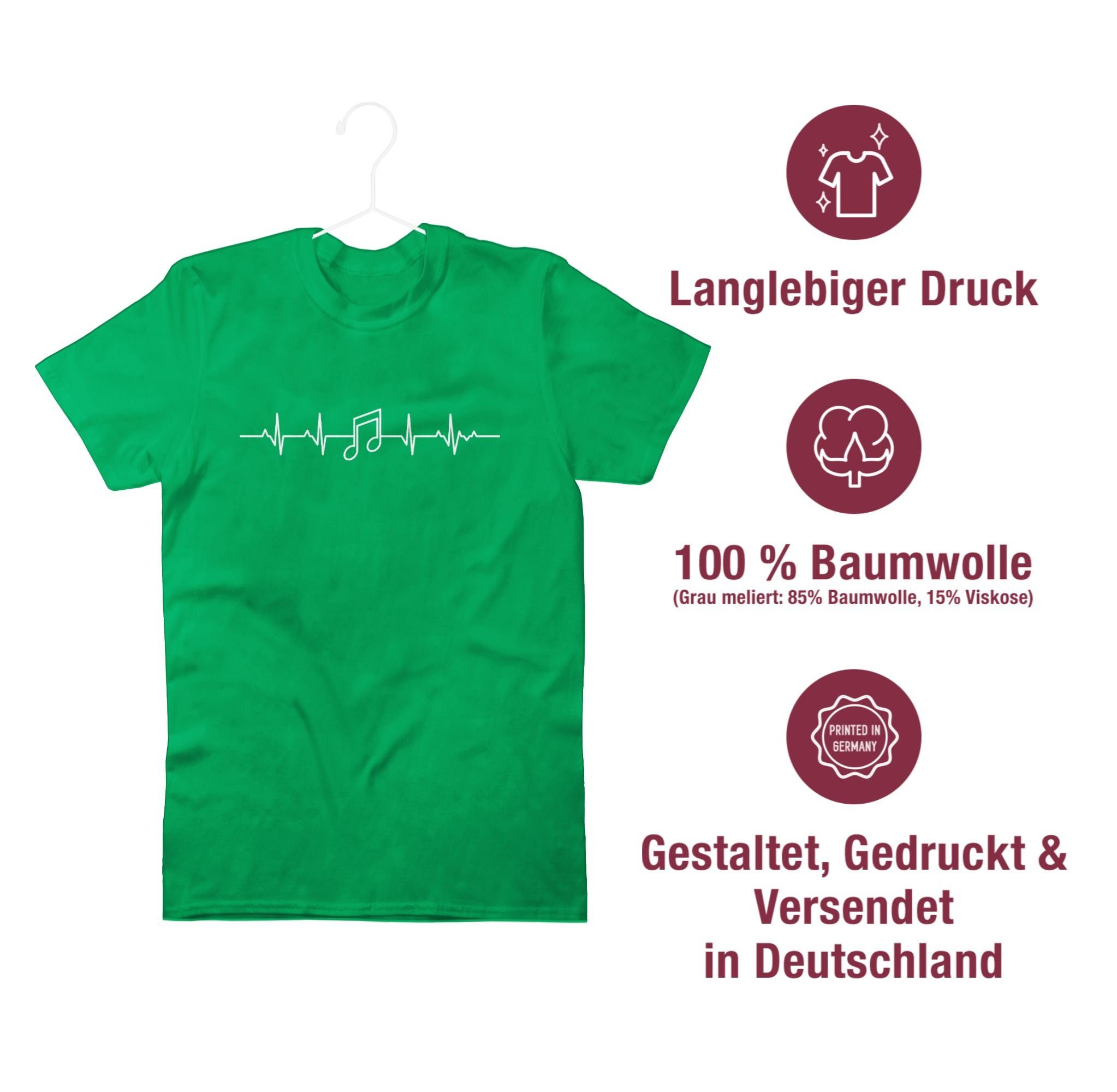 Shirtracer Herzschlag 03 und T-Shirt Symbol Musik Grün Zeichen Outfit Note