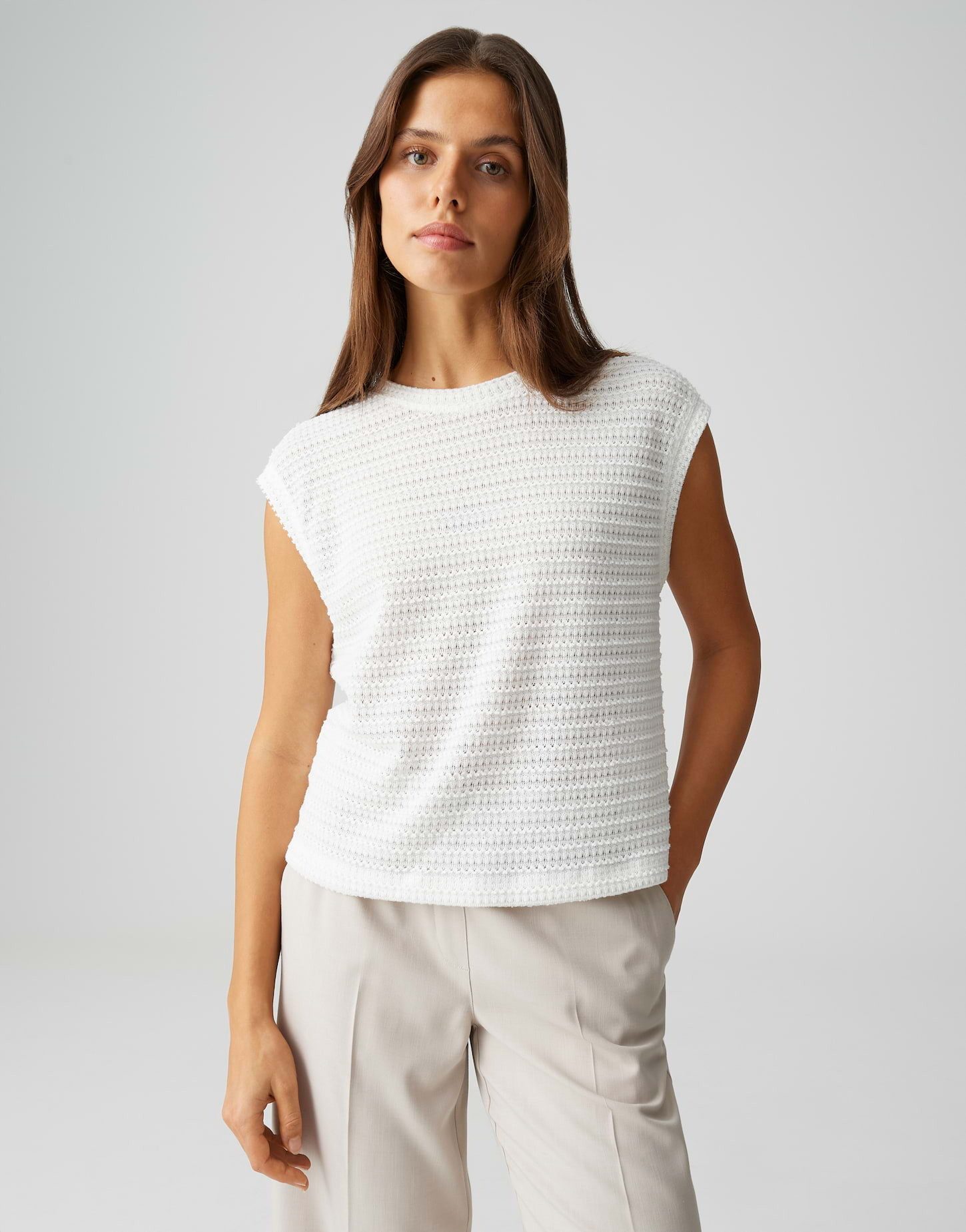 OPUS Kurzarmshirt Spunki coastal aus Jersey mit Crochet Optik Lochmuster, leichte Transparenz, weicher Griff, Casual