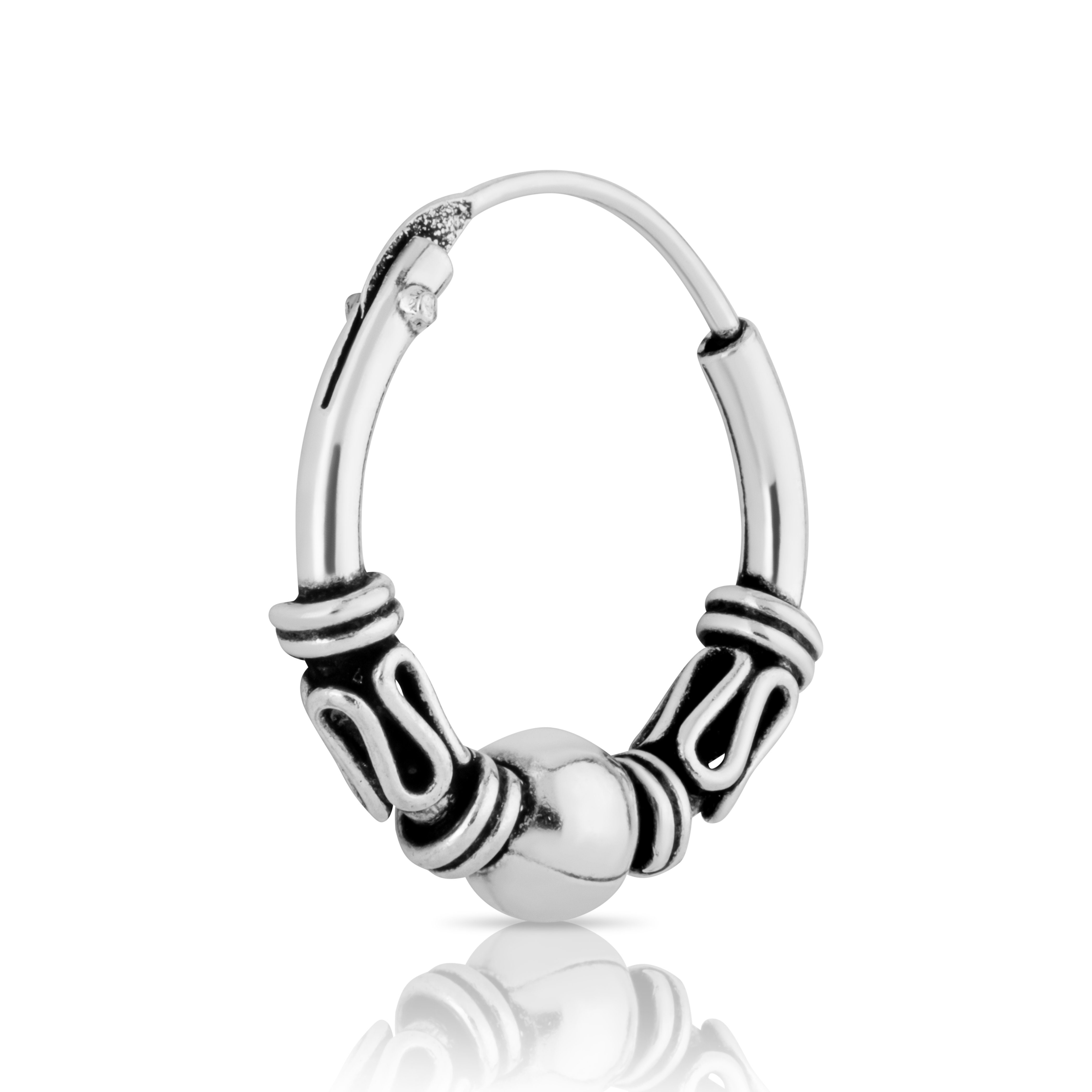 NKlaus Single-Creole Bali Creole einzel Ohrring 12mm aus 925 Sterling S,  Ohrschmuck