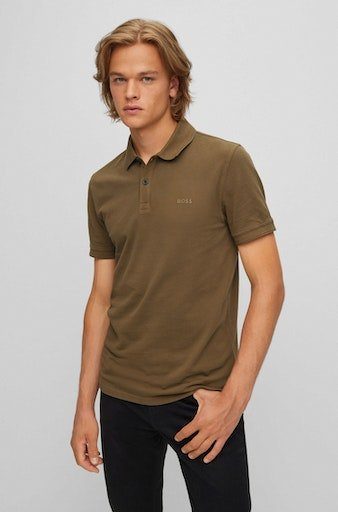 BOSS ORANGE Poloshirt 10203439 01 Logoschriftzug dunkelgrün Brust der dezentem auf Prime mit