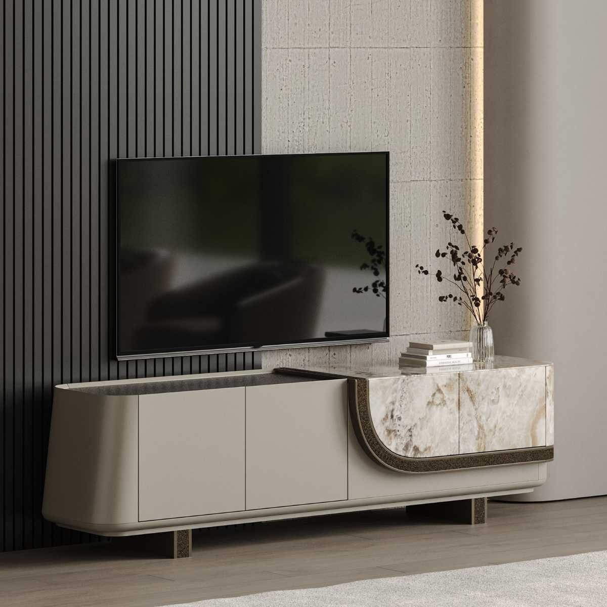 JVmoebel Lowboard Beiges TV-Lowboard aus Holz mit zwei Türen von JVMoebel (1 St), Made in Europa