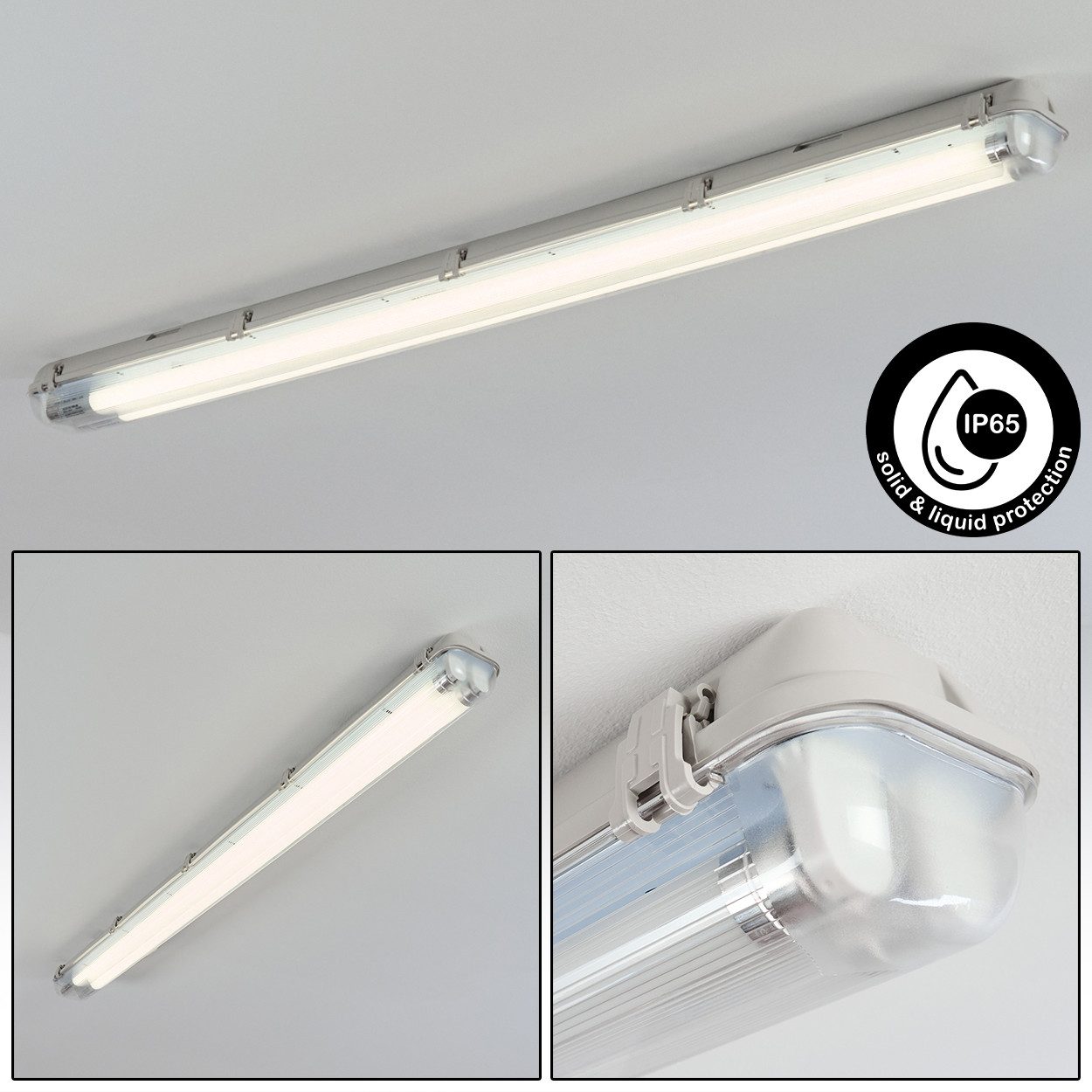 hofstein Deckenleuchte Deckenlampe aus Metall/Kunststoff, Grau/Weiß/Klar, Badezimmer geeignet, moderne Deckenleuchte, 39 Watt, 3000 Lumen, 4000 Kelvin, IP65