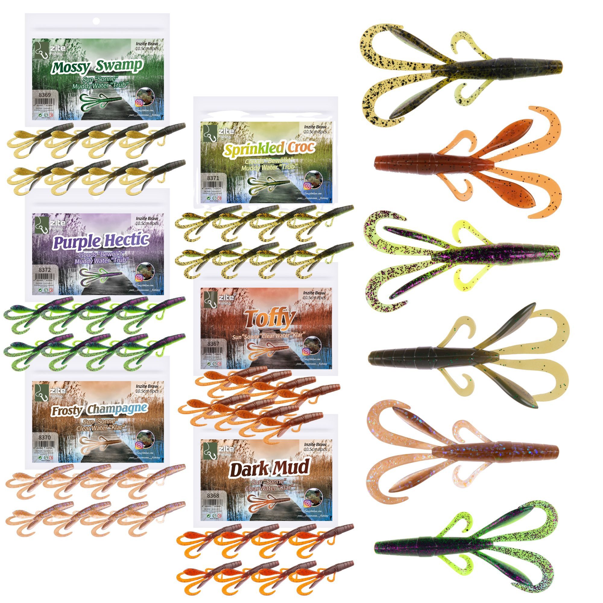 Kunstköder Creature Bait Gummiköder Inzite Braw 6er Set 10,5cm 48STK Angelköder