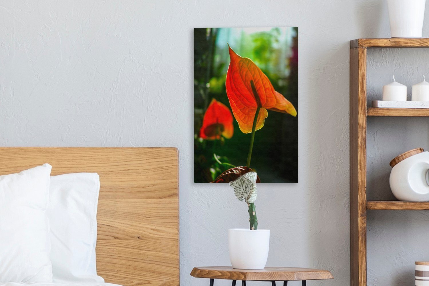 OneMillionCanvasses® Leinwandbild Sonnenlicht scheint durch Gemälde, Leinwandbild (1 bespannt cm St), 20x30 inkl. eine fertig Zackenaufhänger, Anthuriumblüte