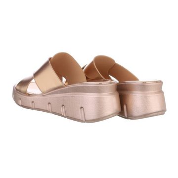 Ital-Design Damen Mules Freizeit Plateausandaletten Keilabsatz/Wedge Keilsandaletten in Roségold