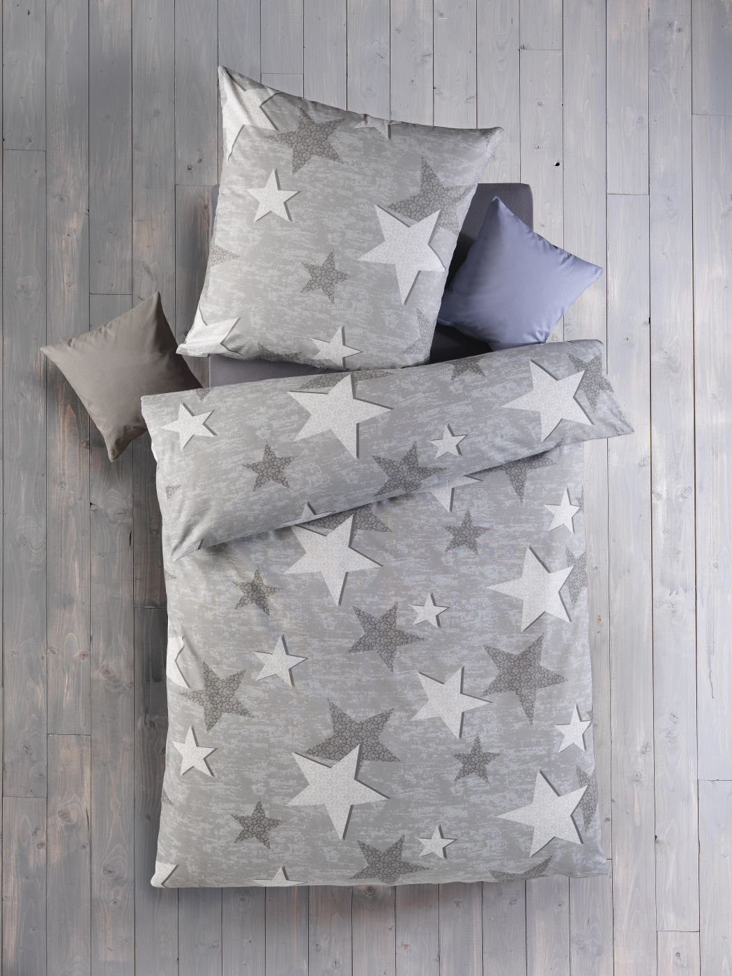 Optidream Постельное белье Set Renforcé 135x200 Baumwolle Sterne grau, Renforcé, 2 teilig, Sommer Geschenke Idee Frauen Männer weich sale Reißverschluss Partner