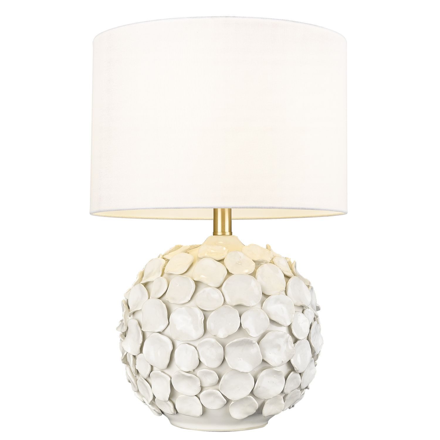 Licht-Erlebnisse Nachttischlampe MAVROS, ohne Leuchtmittel, Weiß Messing 56 cm hoch Keramik Stoff E27 Blüten Floral Modern