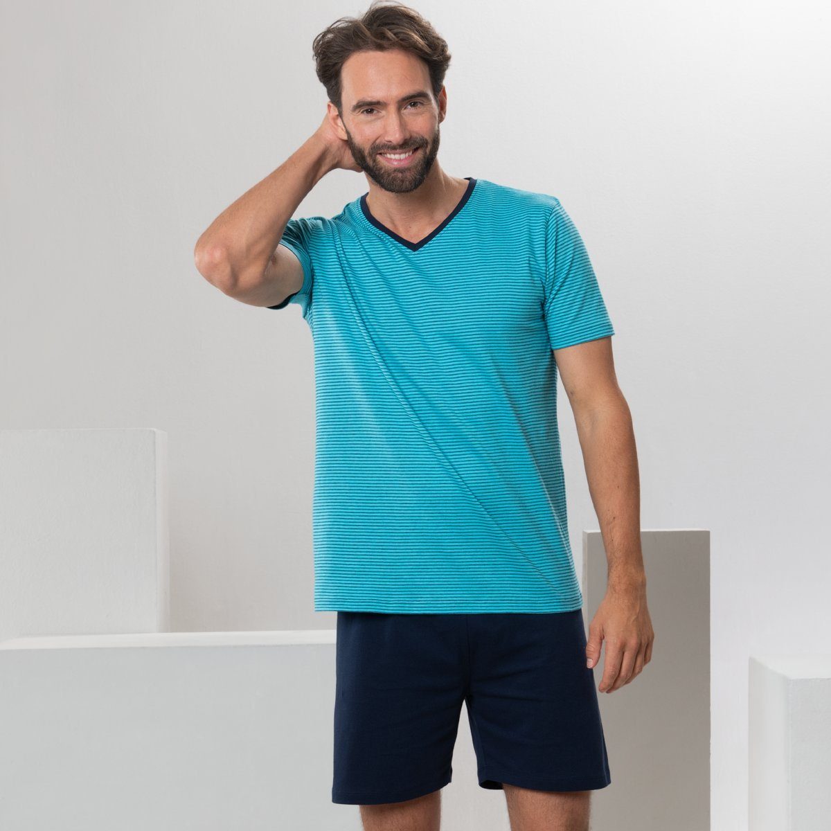 LIVING CRAFTS Schlafanzug CARL Sommerliche Leichtigkeit in abgestimmten Farbtönen Turquoise