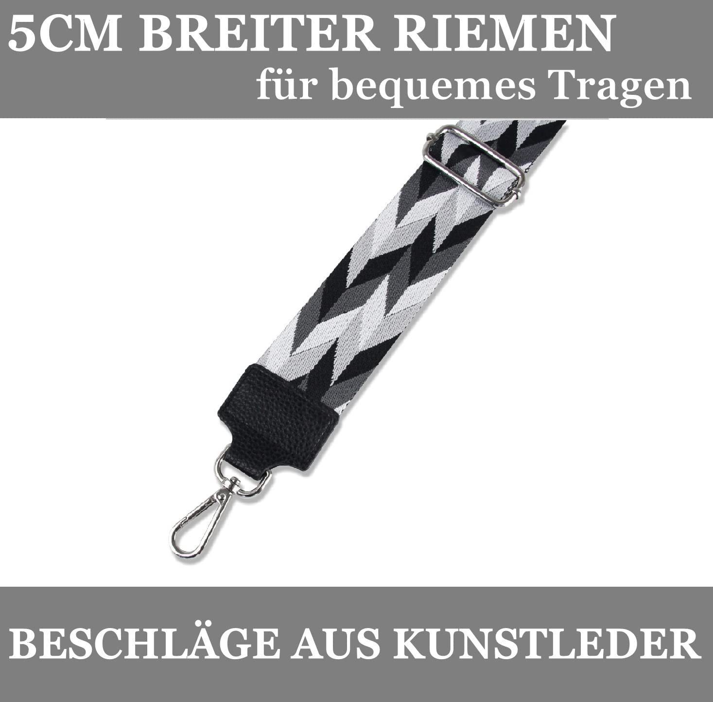 Fomax Schulterriemen 5cm Breit, Längenverstellbar mit Karabiner Farbe Silber, viele Mustern tolle Kombination mit Ihrer Lieblingstaschen