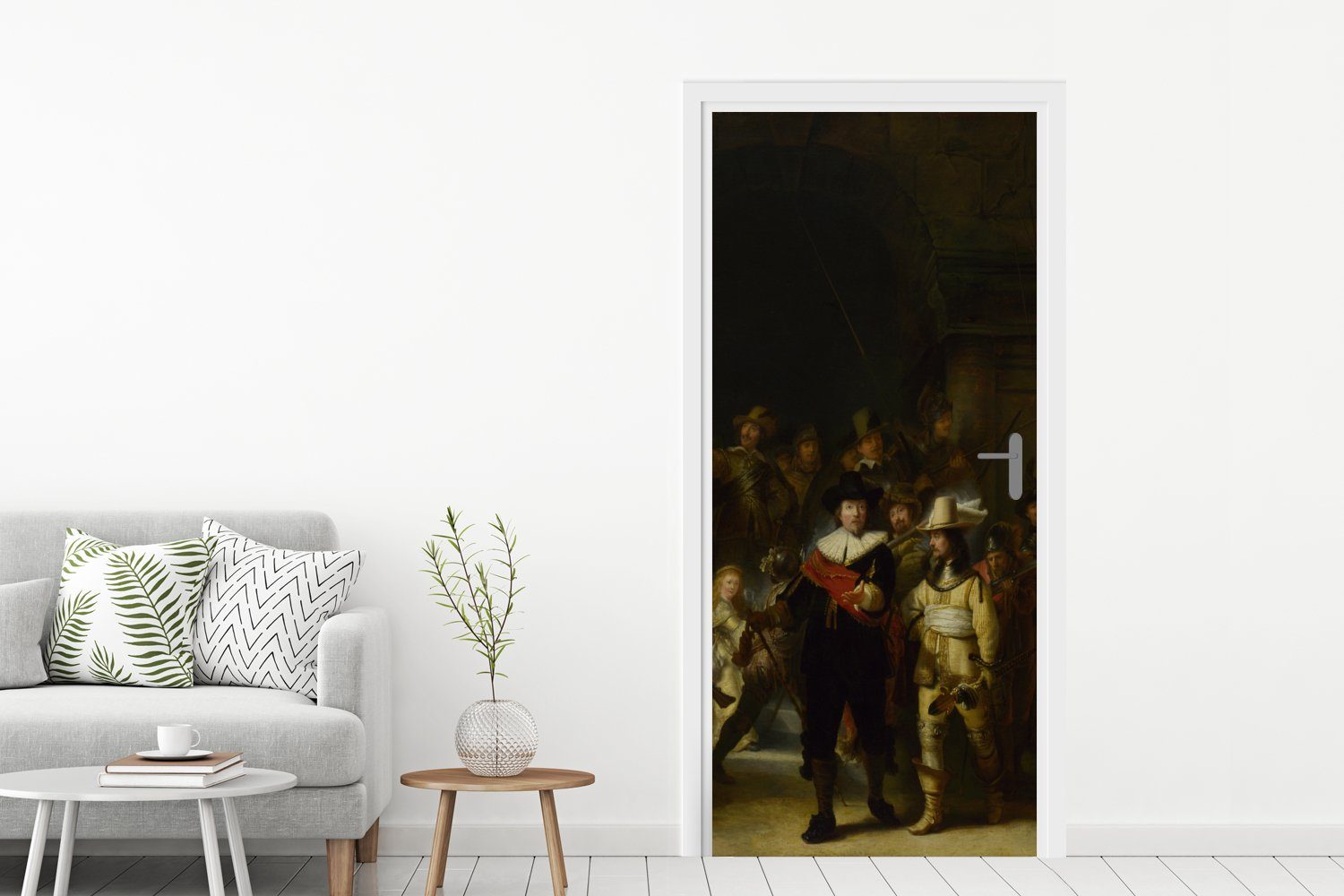 75x205 Türaufkleber, Nachtwache Gemälde Rijn, Matt, bedruckt, van Die von Fototapete Tür, (1 St), - Rembrandt cm Türtapete für MuchoWow