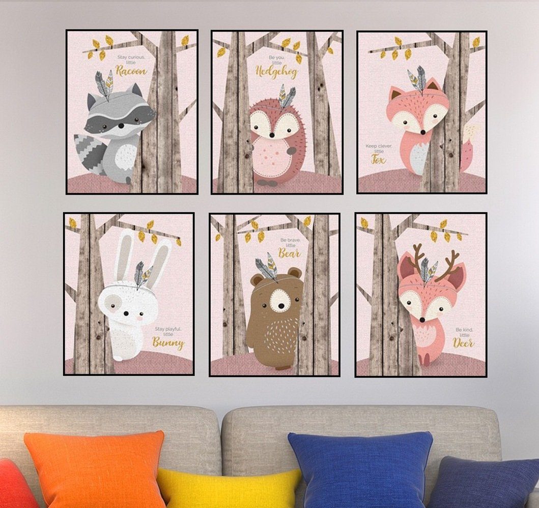 Pippolipo Poster Bilder Babyzimmer Kinderzimmer Tiermotive, (6er Set), Deko günstig online kaufen