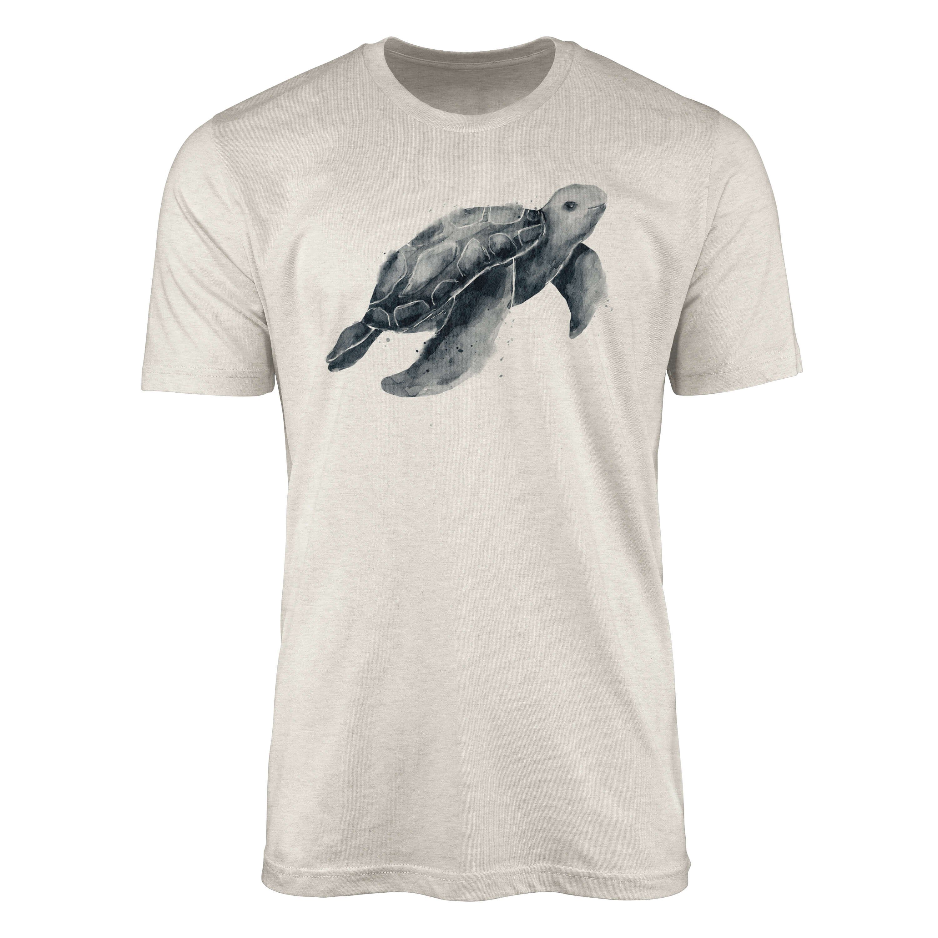 T-Shirt 100% Ök T-Shirt Herren Bio-Baumwolle Art gekämmte Motiv Shirt Wasserfarben Meeresschildkröte (1-tlg) Nachhaltig Sinus