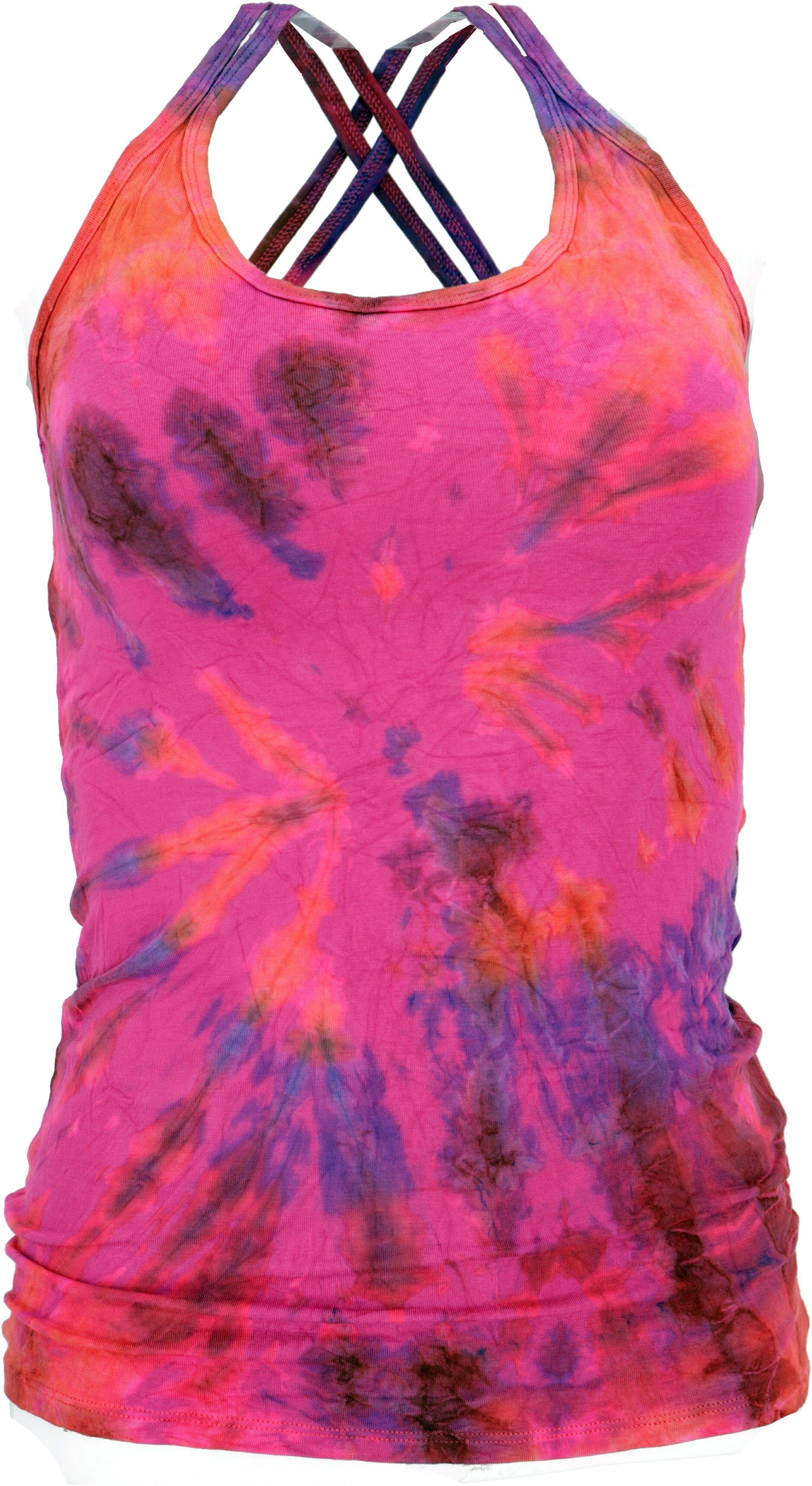 Guru-Shop T-Shirt Sommerliches Batik Yoga Top, Unikat Tie Dye Top.. Festival, Ethno Style, Hippie, alternative Bekleidung pink