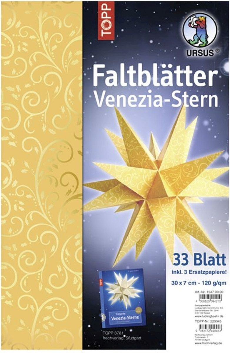 Bastelfilz Faltblätter Venezia-Stern Goldranken 120g/qm 7x30cm.