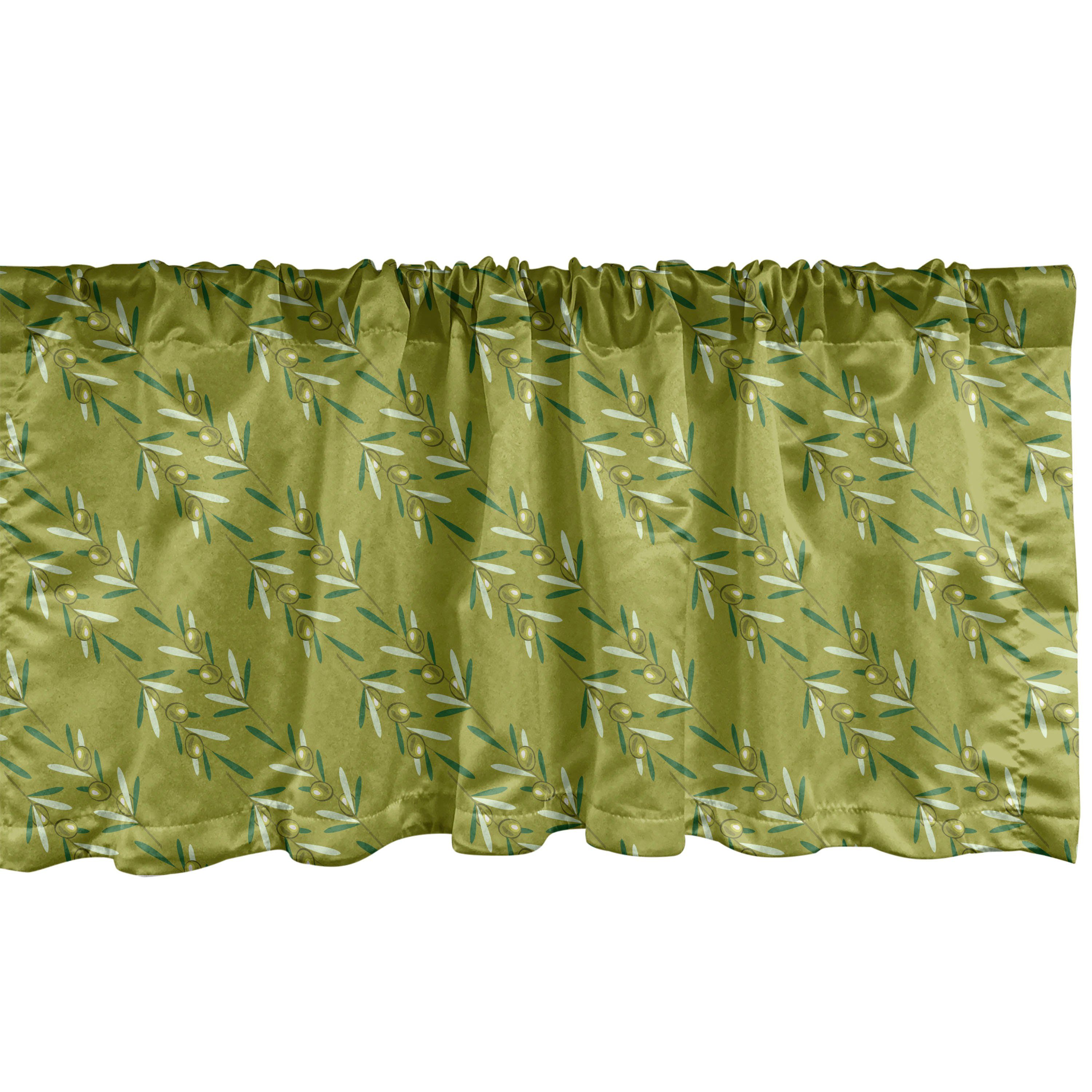 Scheibengardine Vorhang Volant für Küche Schlafzimmer Dekor mit Stangentasche, Abakuhaus, Microfaser, Olive Vegetation Blätter Budding