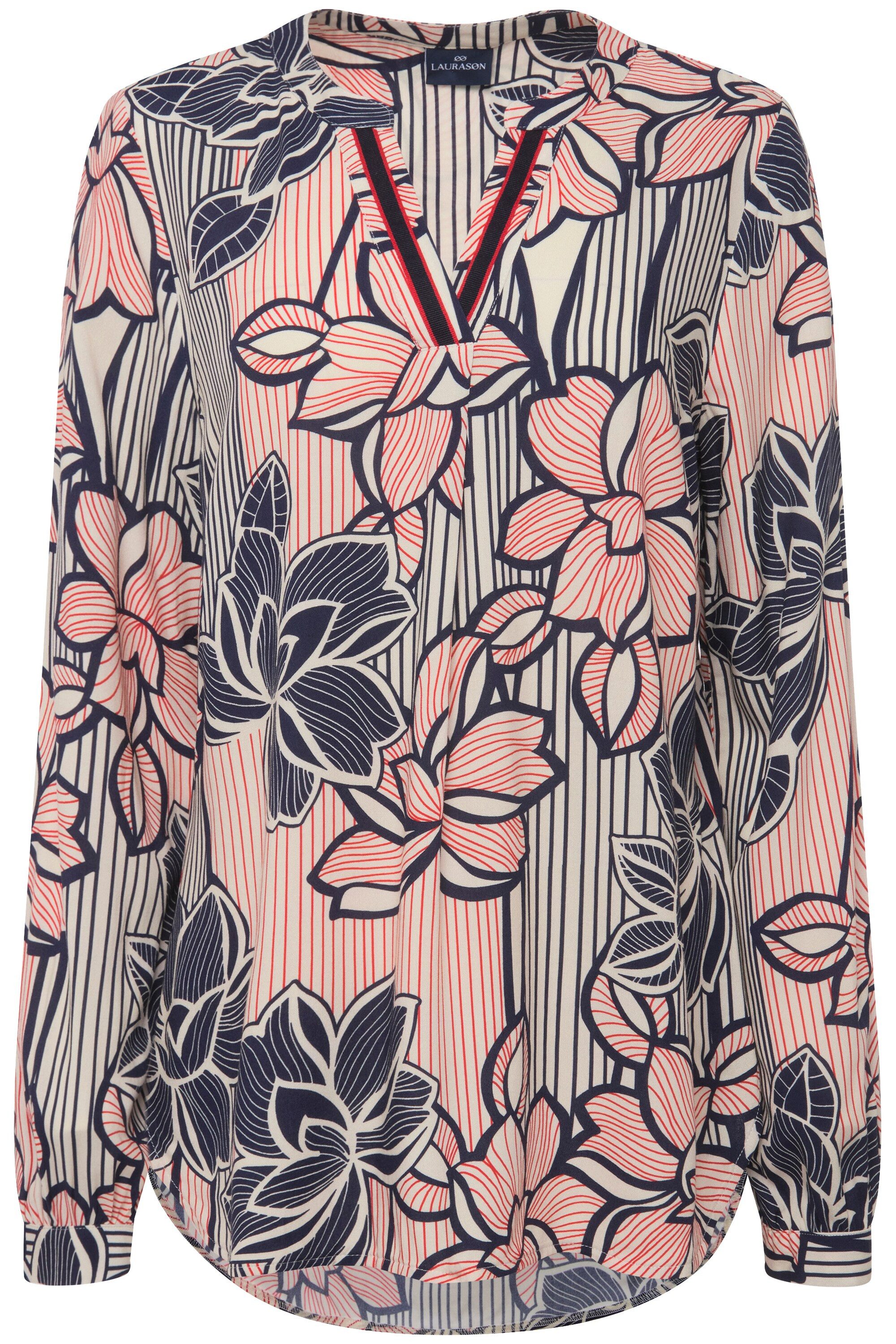 Laurasøn Hemdbluse Bluse Blumen Print Stehkragen Langarm