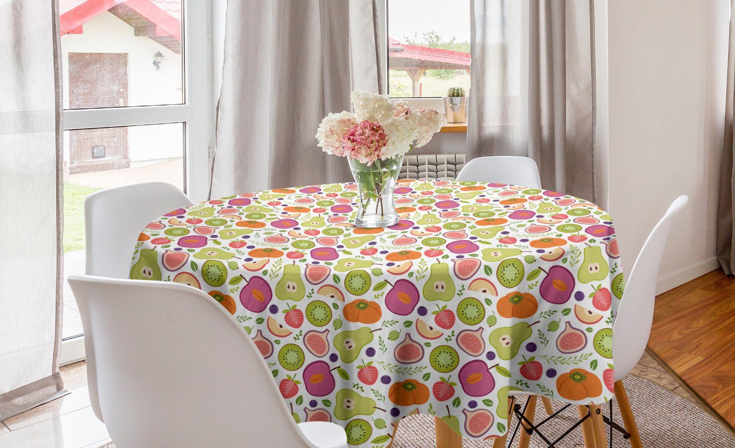 Früchte Esszimmer Tischdecke Tischdecke Küche für Pattern Abakuhaus Dekoration, Exotic Abdeckung Kreis Food