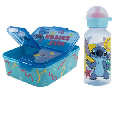 Disney Lunchbox Disney Stitch 2 tlg. Lunch Set Brotdose mit 3 Kammern Trinkflasche, Kuststoff, (2-tlg), 370 ml
